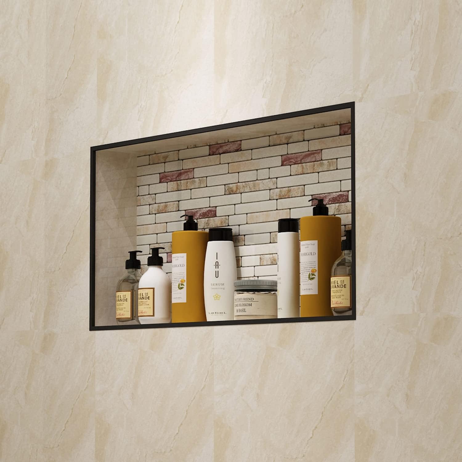 Uni-Green Recessed Shower Niche -Black, Easy Installation Flapped Over Thin Flange Shower Shelf Insert (16x28