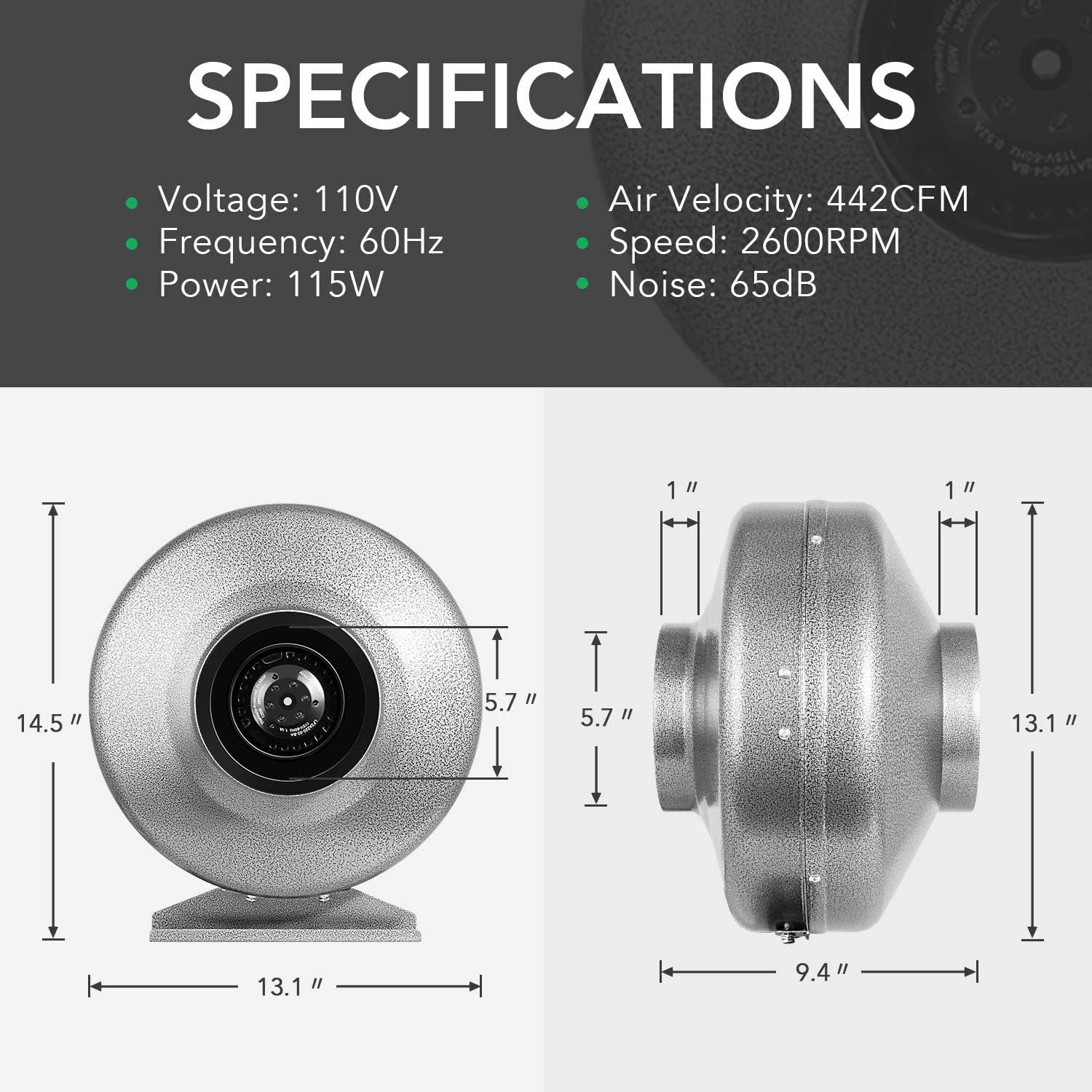 iPower 6 Inch 442 CFM Inline HVAC Vent Blower Fan with 6