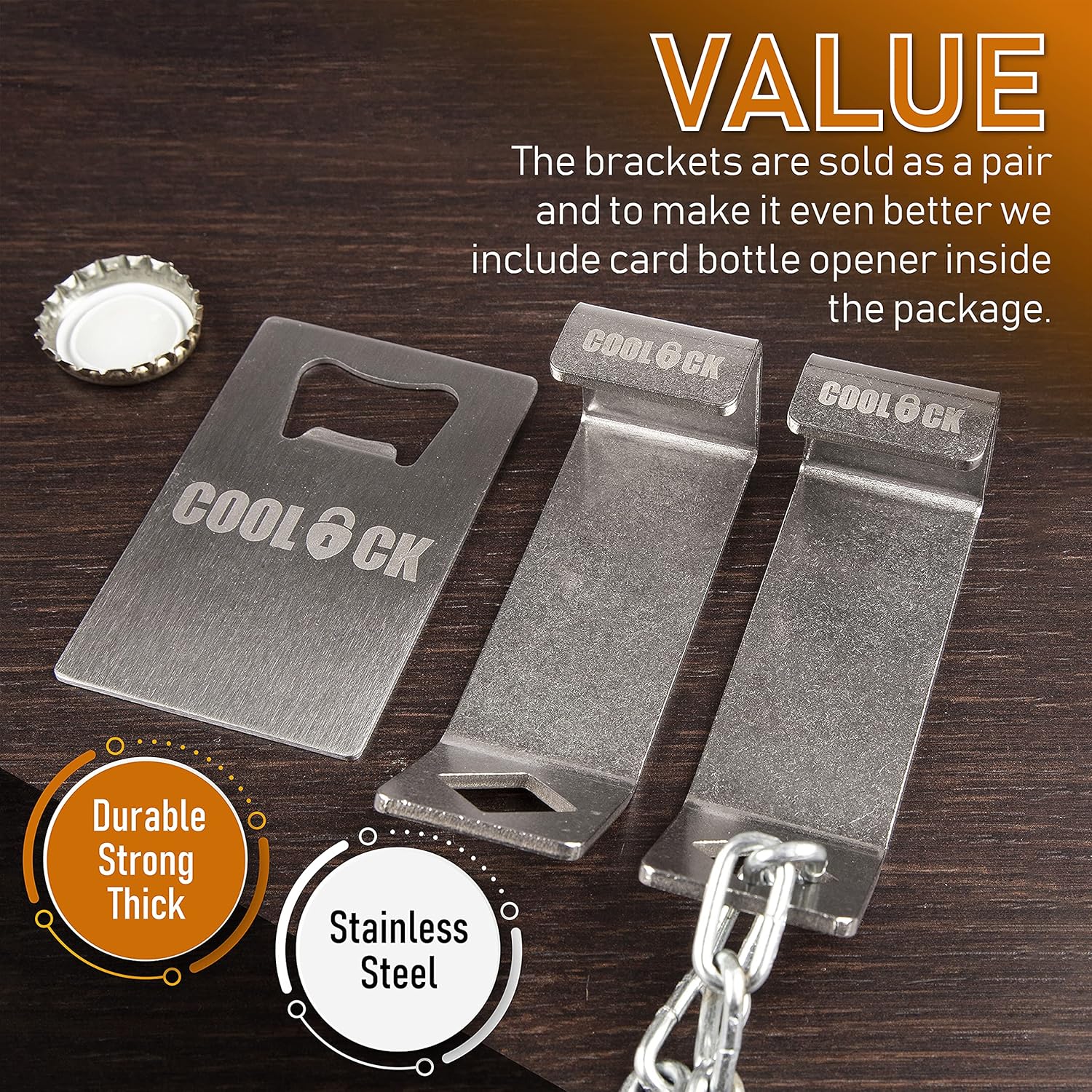 COOLOCK 2 Pack Cooler Lock Bracket with Bottle Opener &ndash; Compatible with Yeti/RTIC Coolers - Heavy Duty Lock Brackets for Coolers Tie Down Accessories &ndash; Stainless Steel Construction/Large Diamond Hole