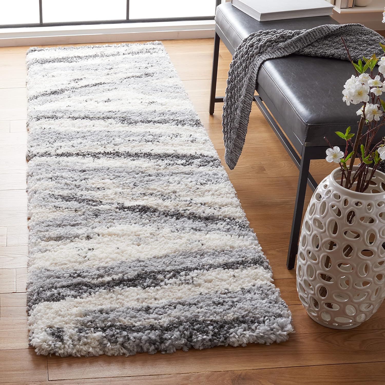 SAFAVIEH Fontana Shag Collection FNT840F Modern Abstract 2-inch Thick Living Room Dining Bedroom Area Rug 9' x 12' Grey/Charcoal