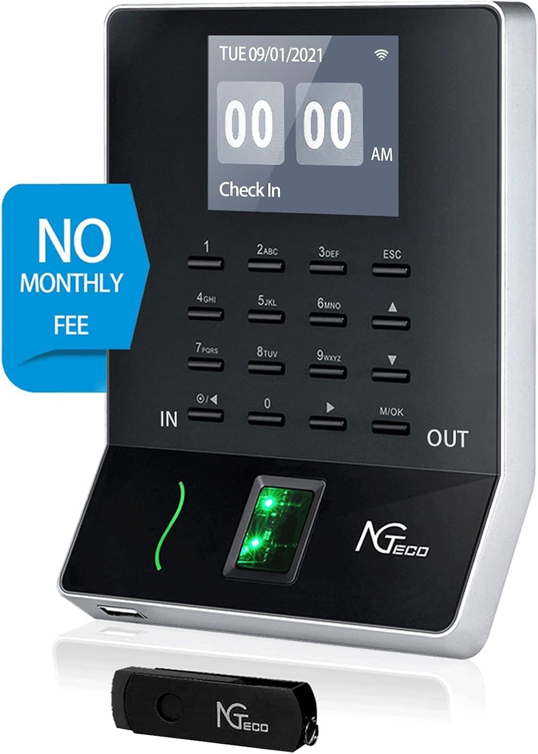 Time Clock, NGTeco Time Card Machine, W2 Fingerprint Time Clocks for Employees Small Business Automatic in and Out, LAN WiFi Punch Card Attendance with App for iOS/Android (0 Monthly Fees)