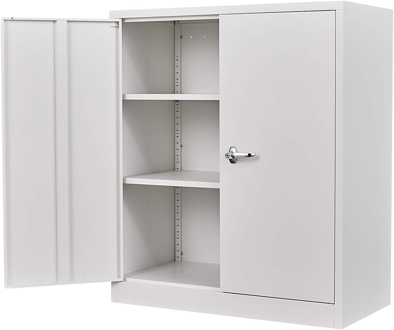 STEELCUBE Metal Storage Cabinet, Storage Cabinet with 2 Adjustable Shelves, Steel Counter Cabinet with Lockable Doors for Home Office (Black)