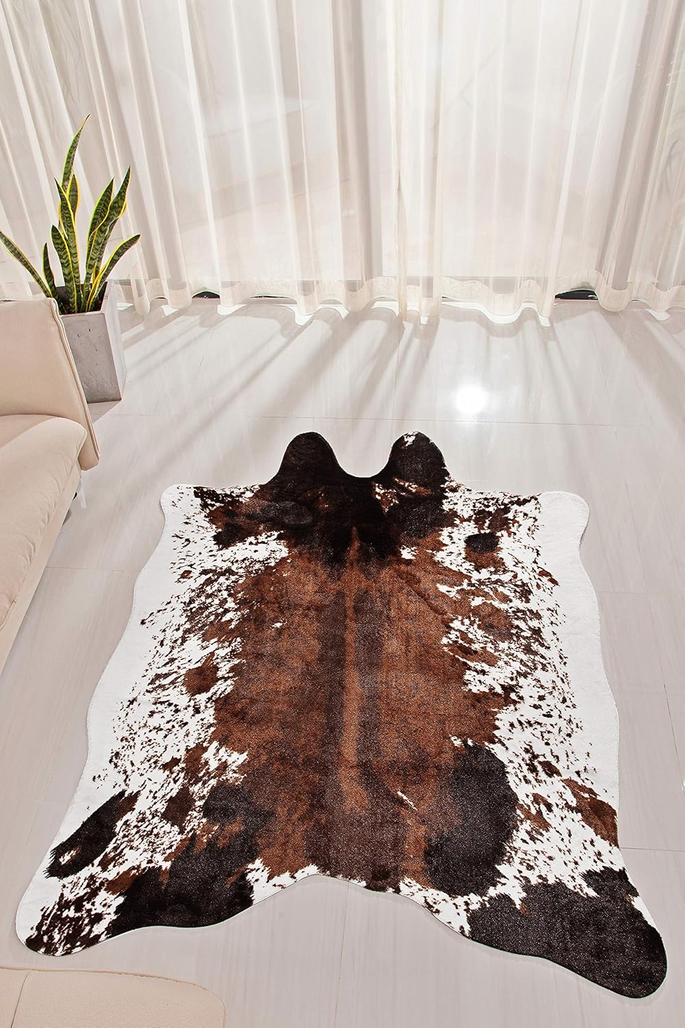 NativeSkins Faux Cowhide Rug Large (4.6ft x 6.6ft) - Cow Print Area Rug with No-Slip Backing