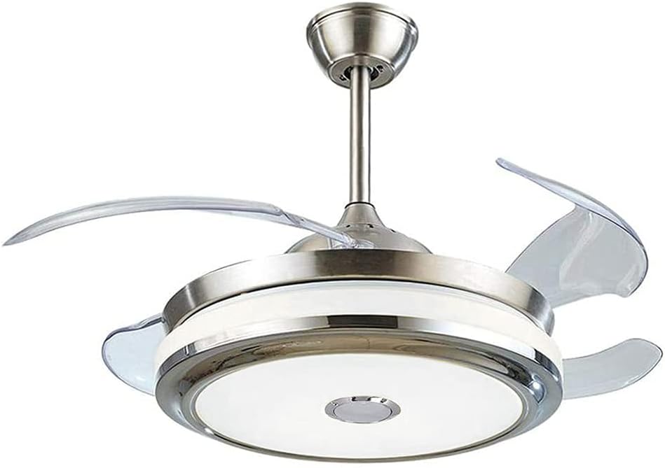 FINE MAKER 42 Inch Retractable Ceiling Fan Light, 3 Color Changeable LED Bluetooth Music Player 3-Speed Silent Motor Chandelier Ceiling Fan for Living/Dinning room