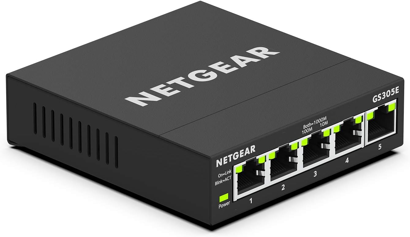 NETGEAR 8-Port Gigabit Ethernet Plus Switch (GS308E) - Desktop or Wall Mount, Home Network Hub, Office Ethernet Splitter, Silent Operation, Black Pack of 2