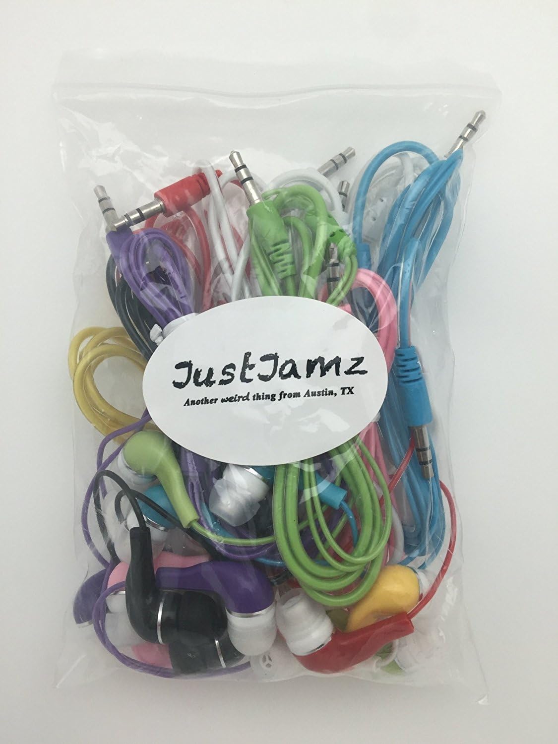 JustJamz Kidz Jelly Roll Colorful In-Ear 3.5mm Stereo Earbud Headphones Earphones - 10 Pack
