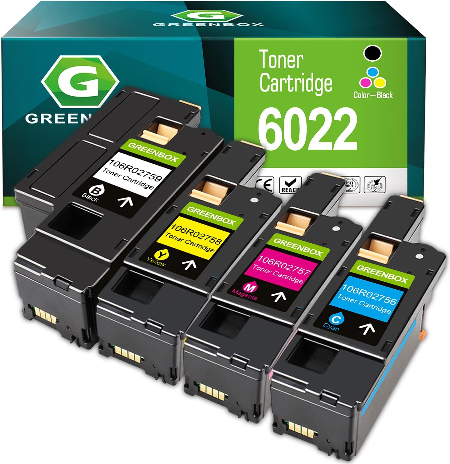GREENBOX Remanufactured Toner Cartridge Replacement for Xerox WorkCentre 6027 6025 Phaser 6022 6020 (1 Black 106R02759 1 Cyan 106R02756 1 Magenta 106R02757 1 Yellow 106R02758) Pack of 2