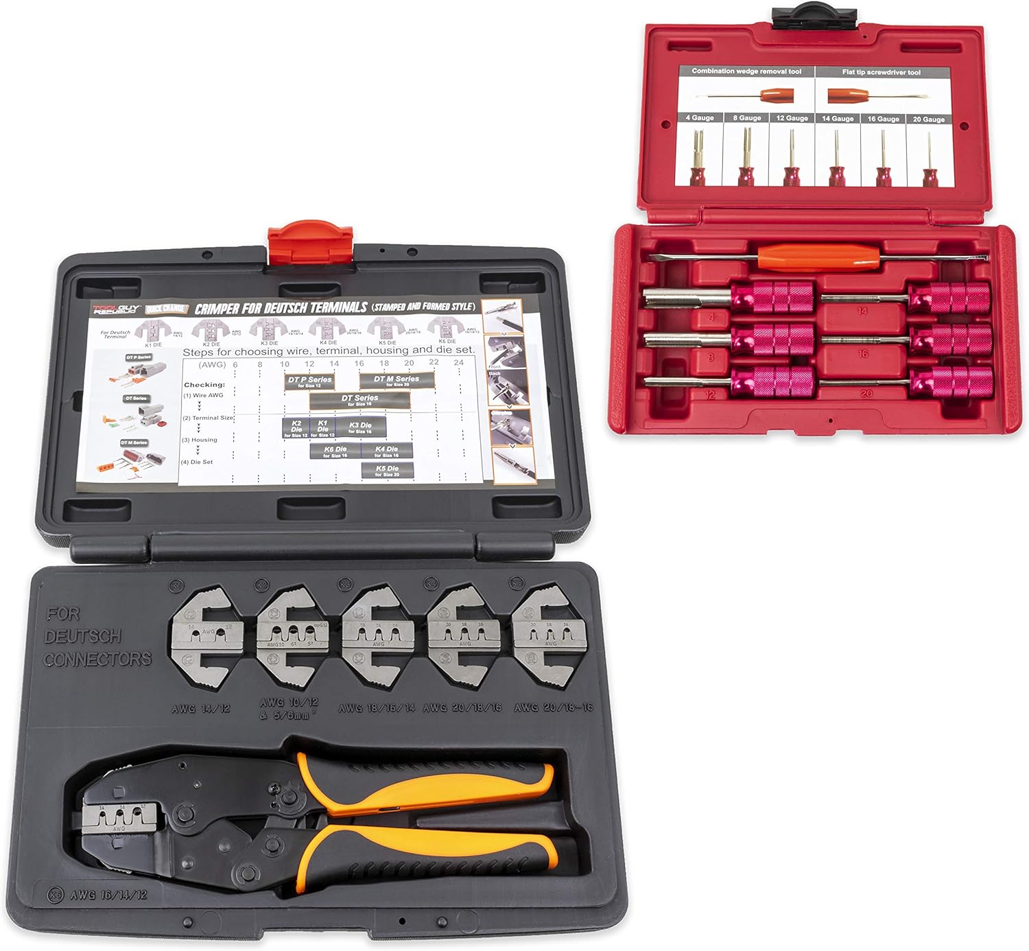 Jackco Deutsch Terminal Ratcheting Crimping Tool- Includes 6 Quick Change Dies PLUS 7pc Deutsch Terminal Release/Removal Tool Kit