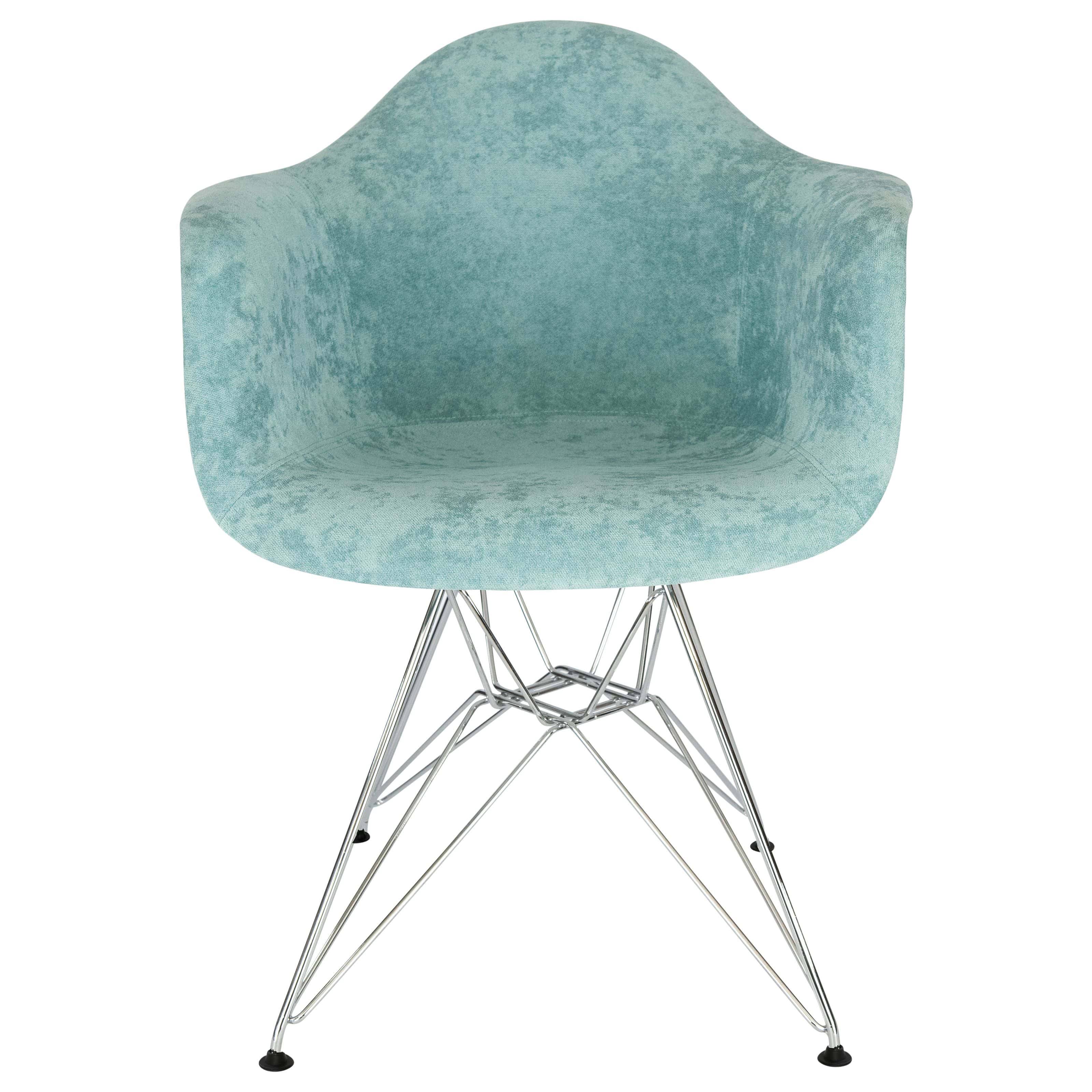 LeisureMod Willow Velvet Eiffel Metal Base Accent Chair Teal / Set of 4