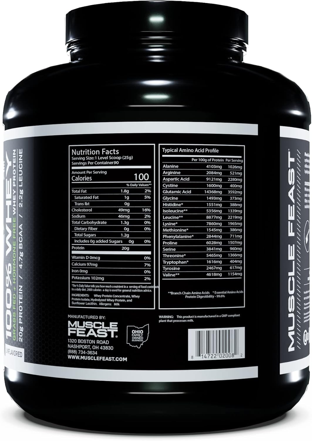 Muscle Feast 100% Grass-Fed Whey Protein, Pastured Raised Hormone Free All Natural, Unflavored, 5lb Pack of 2
