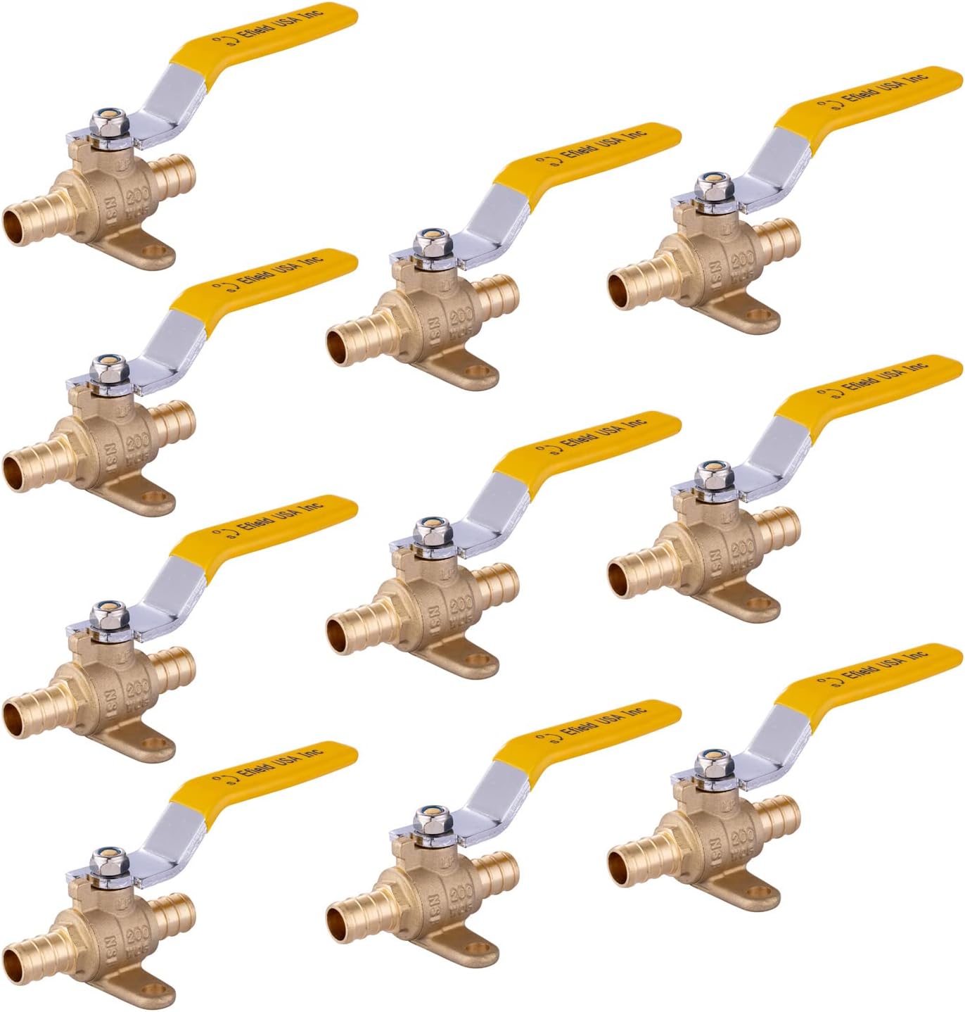 (Pack of 10) EFIELD 1/2 Inch Pex Brass Full Port Shut-off Ball Valve with Drop-ear, Lead Free UPC Certified Pack of 2