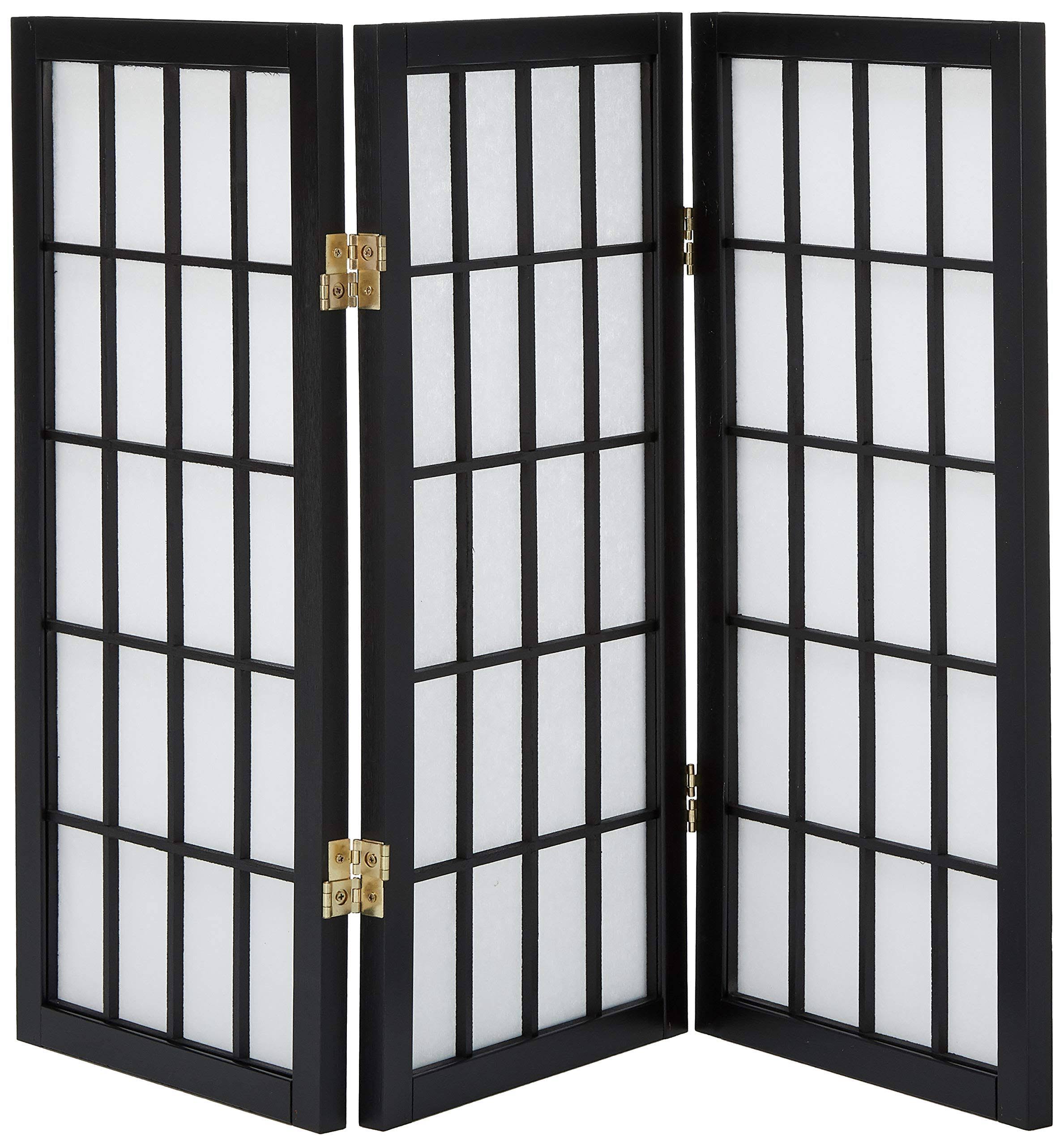 Oriental Furniture Tall Desktop Window Pane Shoji Screen, 3 Panel, Black