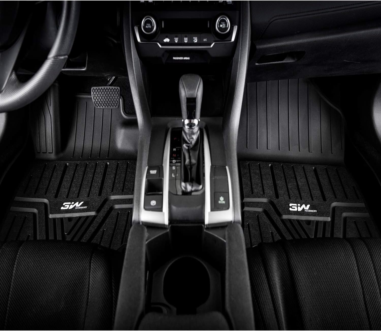 3W Floor Mats Compatible for Honda Civic 2016-2021 TPE All Weather Custom Fit Floor Liner for Honda Civic1st and 2nd Row Full Set Car Mats Black