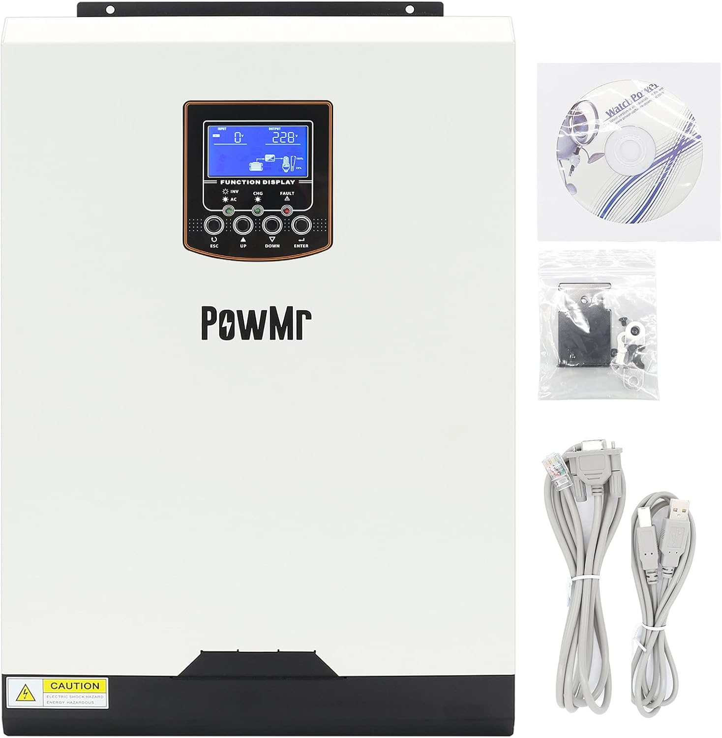PowMr 3000W Solar Inverter 24V to 230V, Off Grid Pure Sine Wave Power Inverter Charger Built in 50A PWM Solar Controller, fit for 24V Lead Acid Batteries