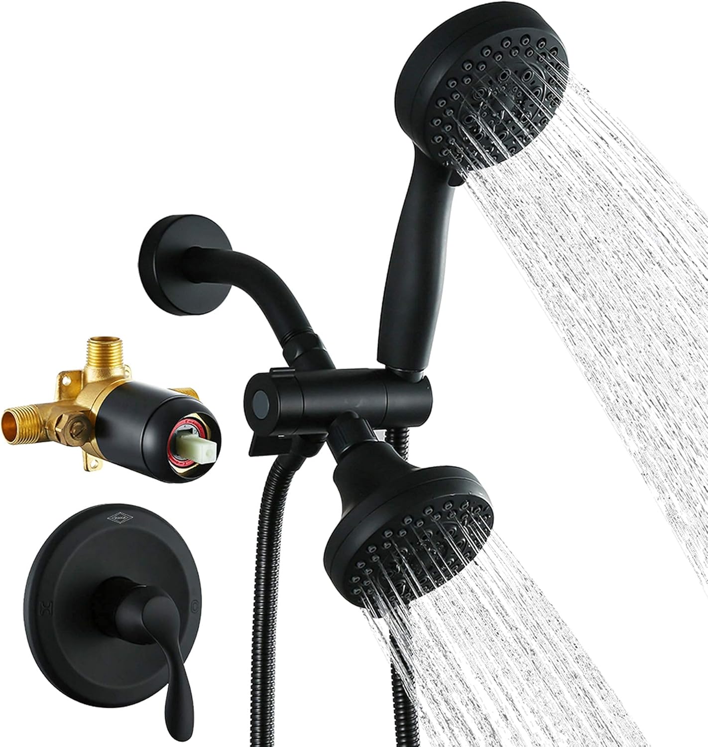 Shower Faucet with Valve, MLIAOCUK High-Pressure Rainfall Shower Combo Set with Handheld Showerhead and Rain Shower Mixer (Matte Black)