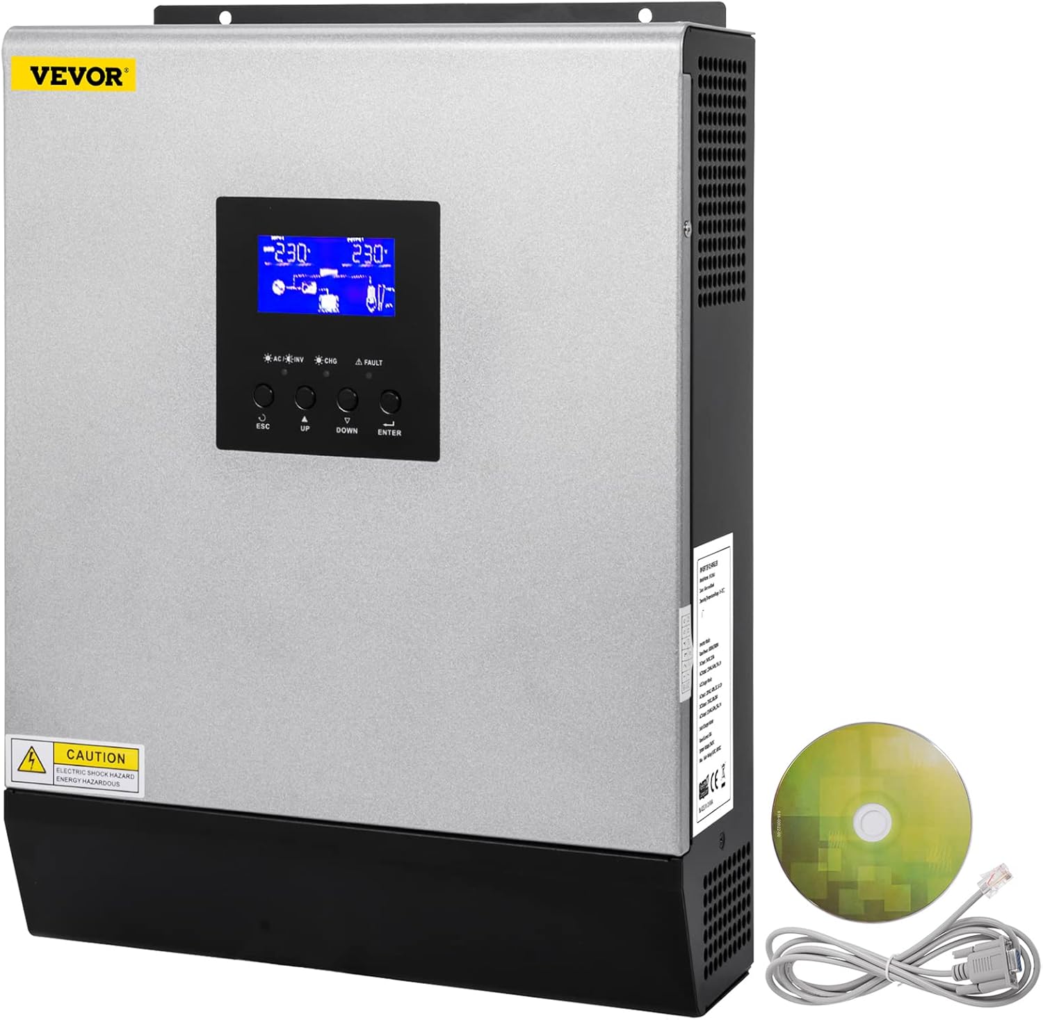 VEVOR Hybrid Solar Inverter, 3KVA 2400W, Pure Sine Wave Off-Grid Inverter, 24VDC to 110VAC Multi-Function Inverter with Build-in 50A PWM Solar Charge Controller, Support Utility/Generator/Solar Energy