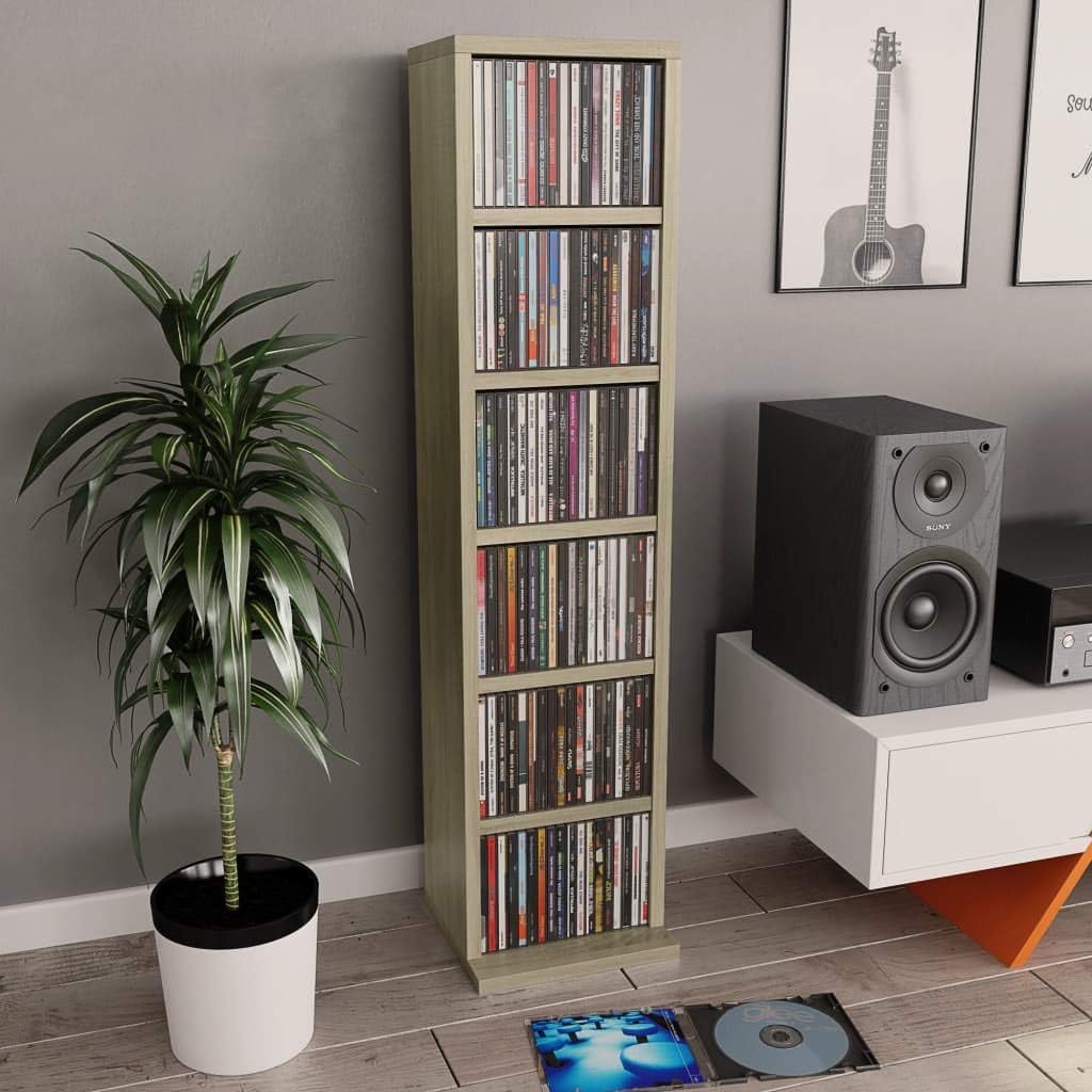 Keyur Media Cabinet, Media Storage Tower Cube Storage Shelf CD Cabinet Sonoma Oak 8.3