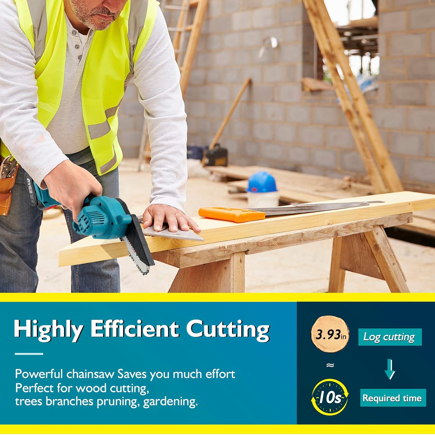 Mini Chainsaw, Seesii 4-Inch Cordless Electric Chainsaw with 2 Pcs Battery and Replacement Chain, One Handed Mini Pruning Shears Chainsaw for Tree Trimming Wood Cutting Pack of 2