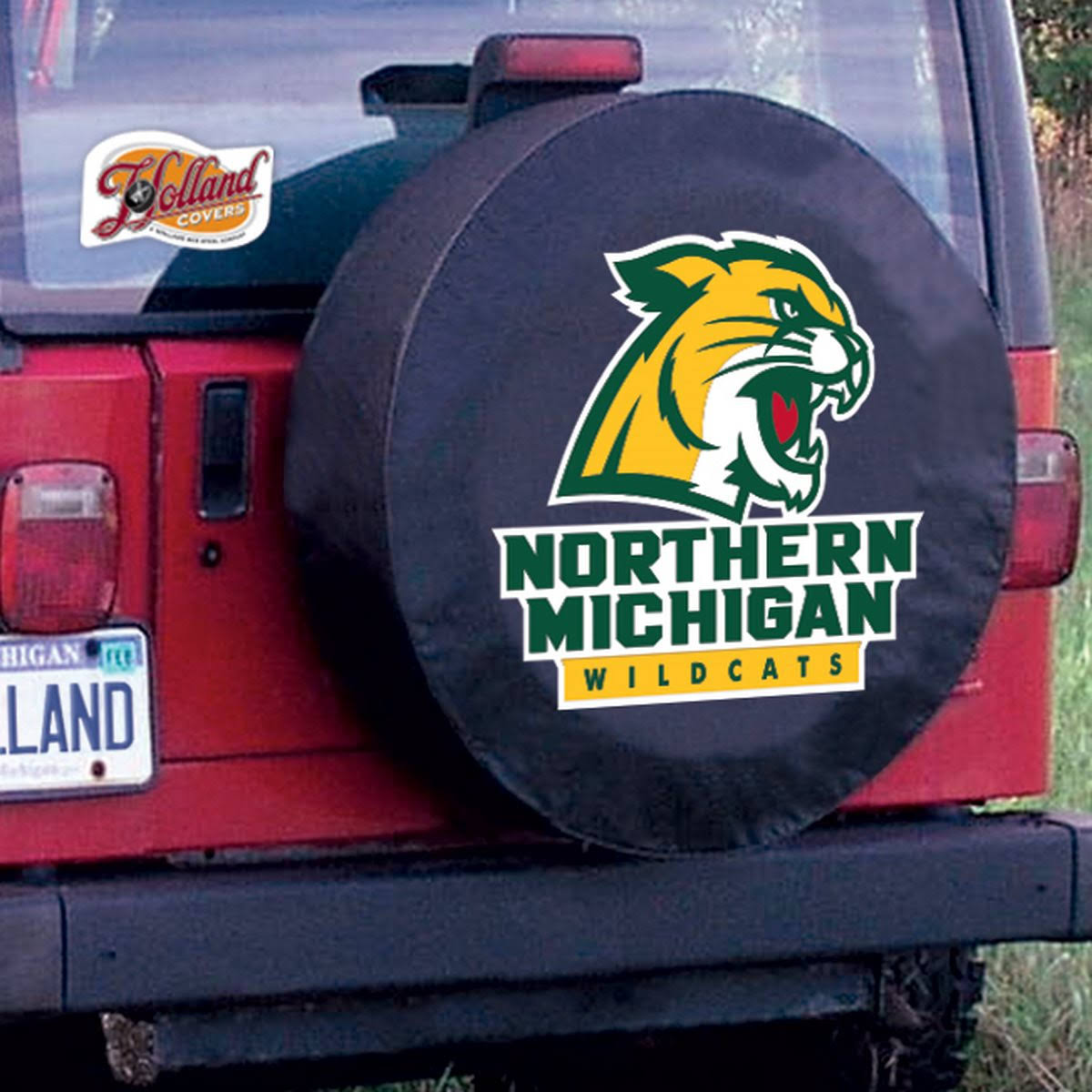 Northern Michigan Wildcats HBS Black Vinyl Fitted Car Tire Cover (31 1/4x22 x 11x22)