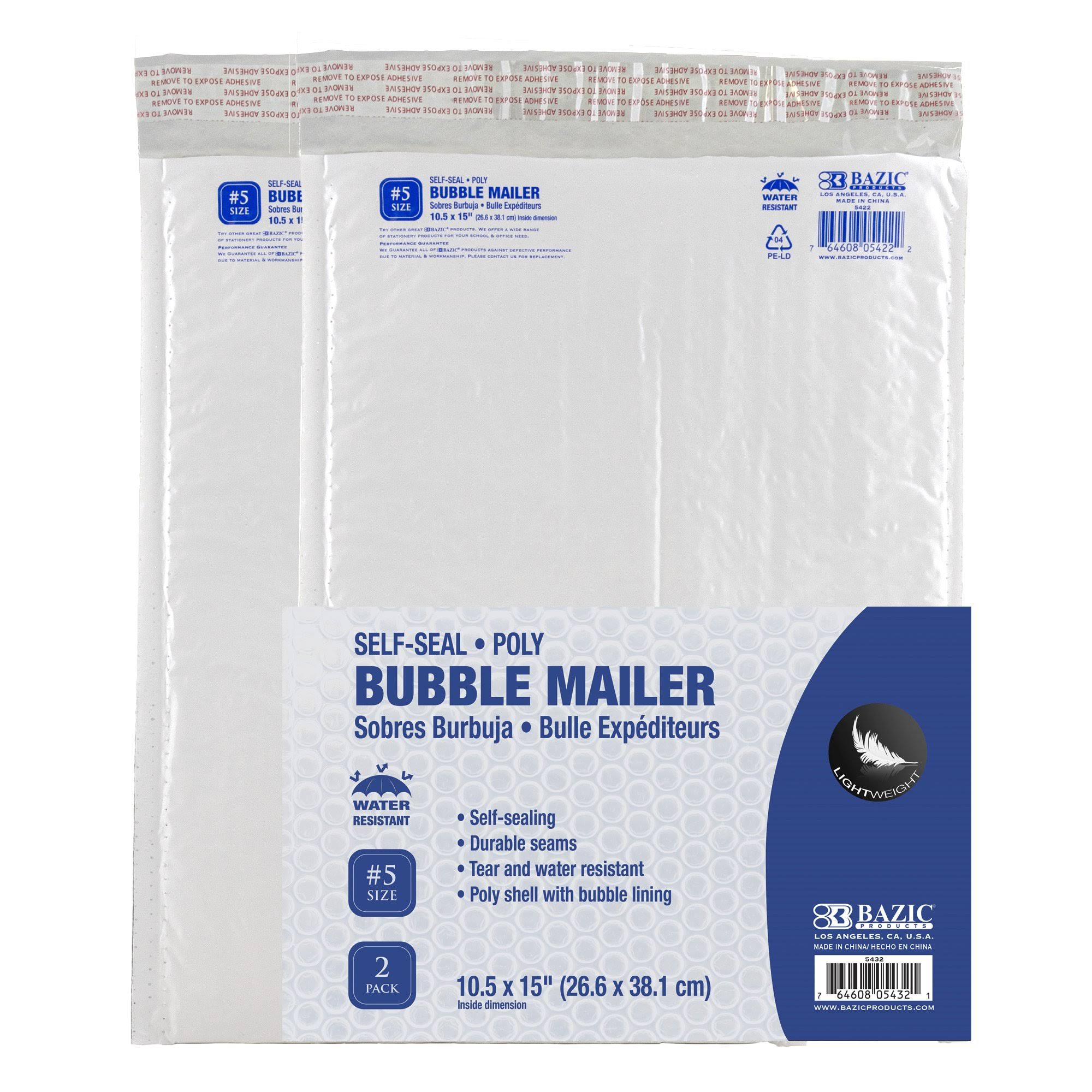 Bazic Poly Bubble Mailers 10.5 inch x 15 inch #5 Self Seal Closure, Padded Mailing Shipping Envelope (2/pack), 24-Packs, White