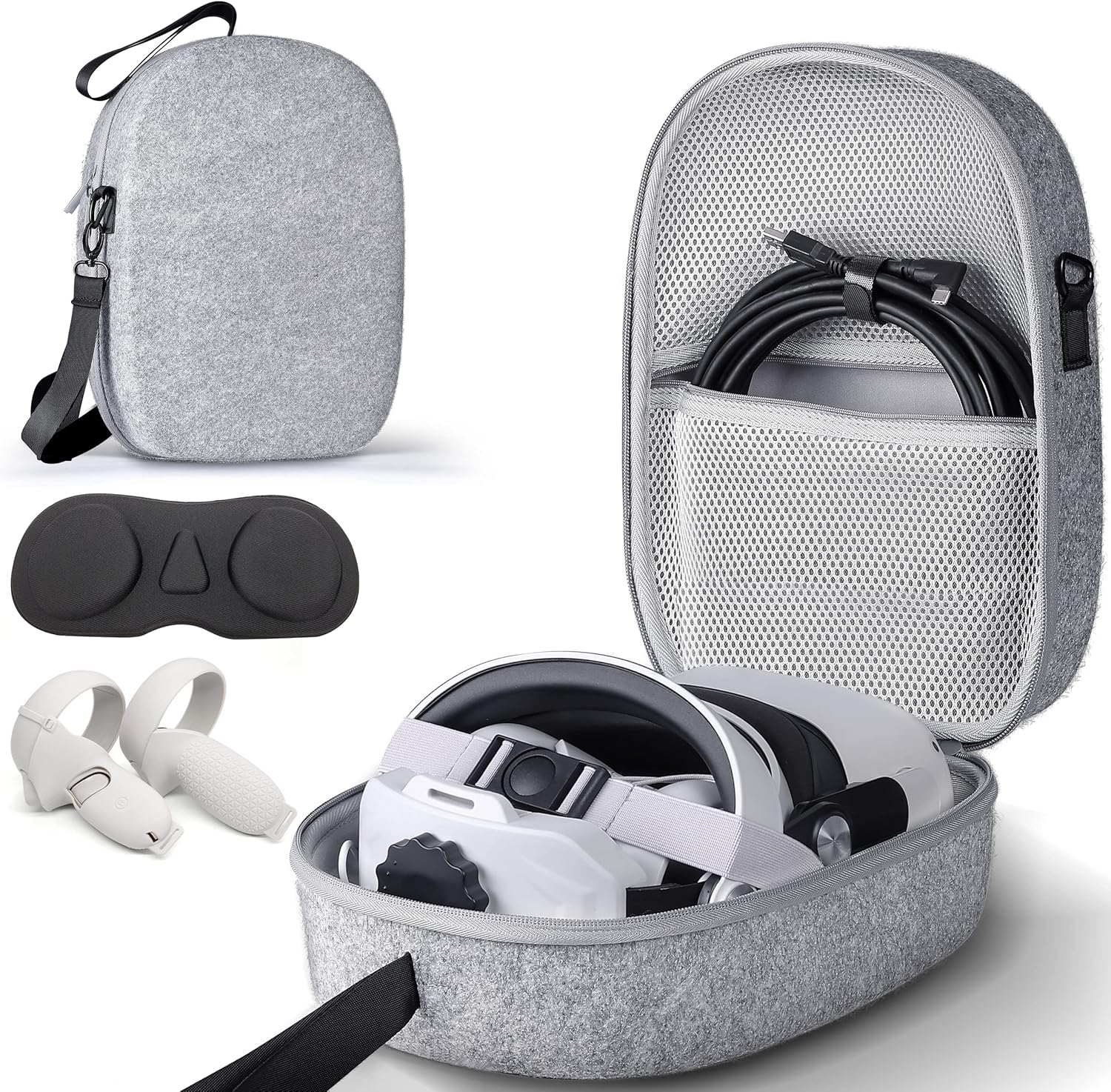 GnorU Oculus Quest 2 Case - Fits Elite Strap Controllers Accessories - with Adjustable Shoulder Strap, Travel Storage EVA Shockproof Hard Shell Carrying Case for Oculus Meta/Quest 2