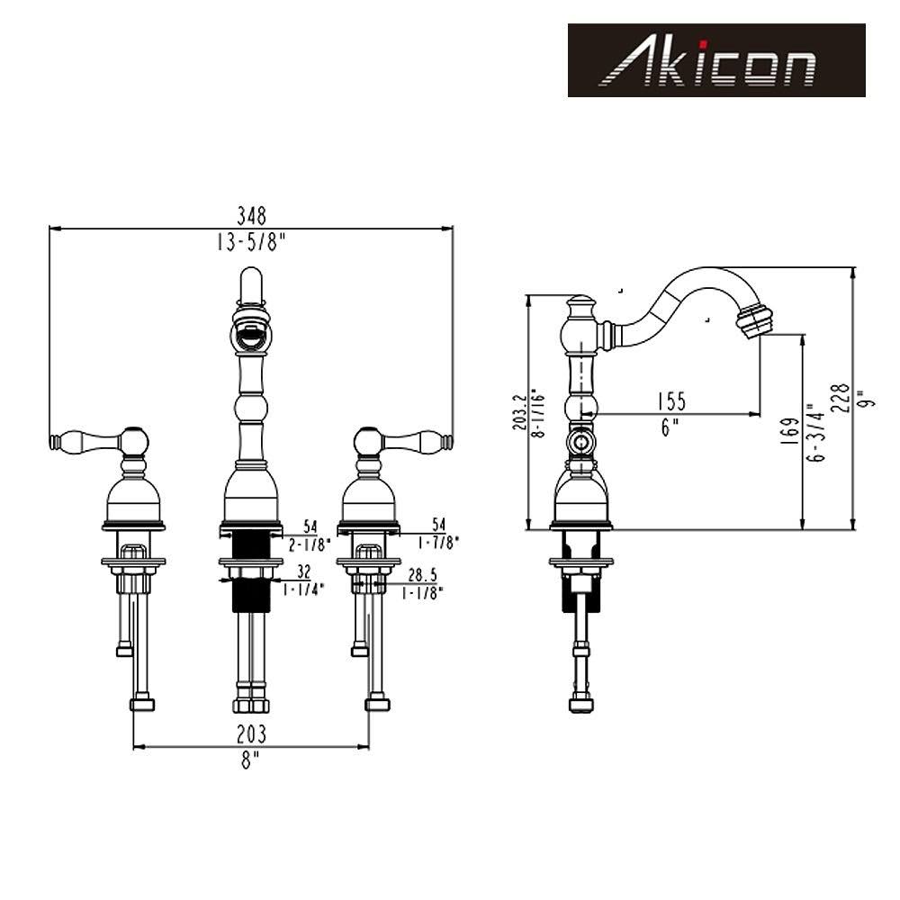 Two-Handle Copper Widespread Bathroom Faucet, Brown, Akicon AK1518AC