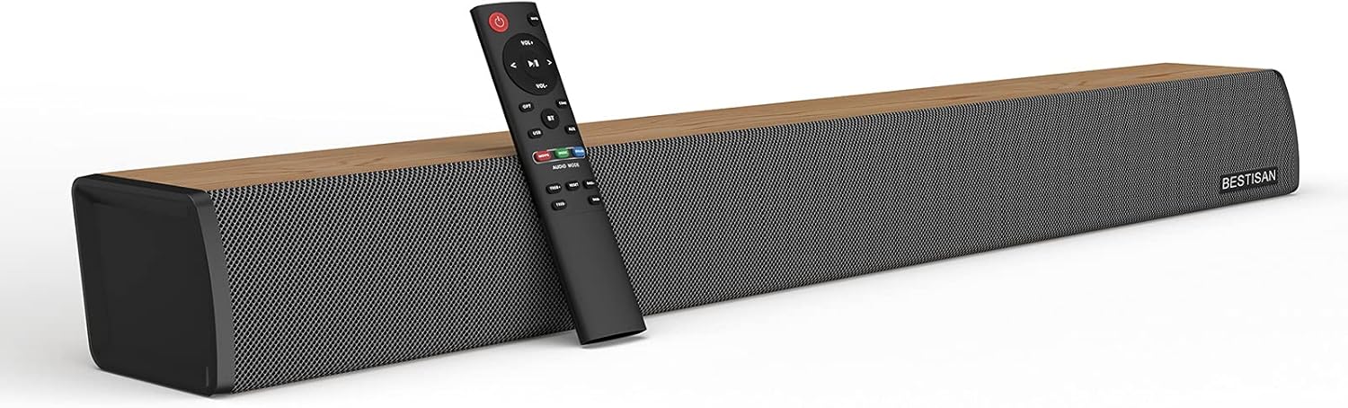 (2022 Version) Sound Bar, BESTISAN Soundbar for TV, 2.0 Channel Sound bar with Wired and Wireless Bluetooth 5.0 TV Speaker (24-Inch, Deep Bass, 3 Equalizer Modes, Optical/Coaxical/Aux in Connection) Pack of 2