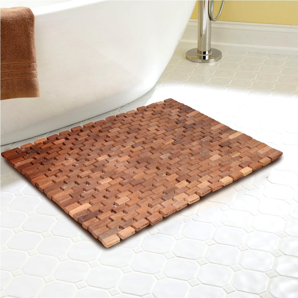 Facilehome Teak Wood Bath Shower Mat for SPA Sauna with Mutiple Silica Gel Feet 27.5X19.7X0.31-Inch Pack of 2