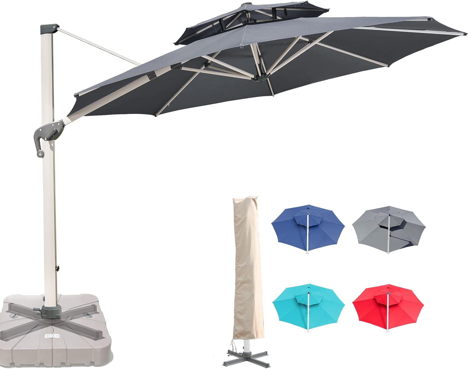 10 x 10 FT Square Cantilever Umbrella with Cross Base and Cover Included - 360&deg; Rotation Offset Patio Umbrella Large Heavy Duty Outdoor Umbrella with Easy Tilt for Pool Backyard Deck Garden, Khaki