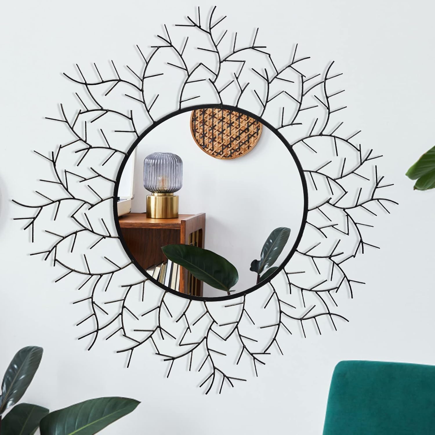 POZINO Wall Mounted Mirror Decorative Round 31.5 inch Circle Metal Frame Accent Mirror for Living Room Bedroom or Entryway