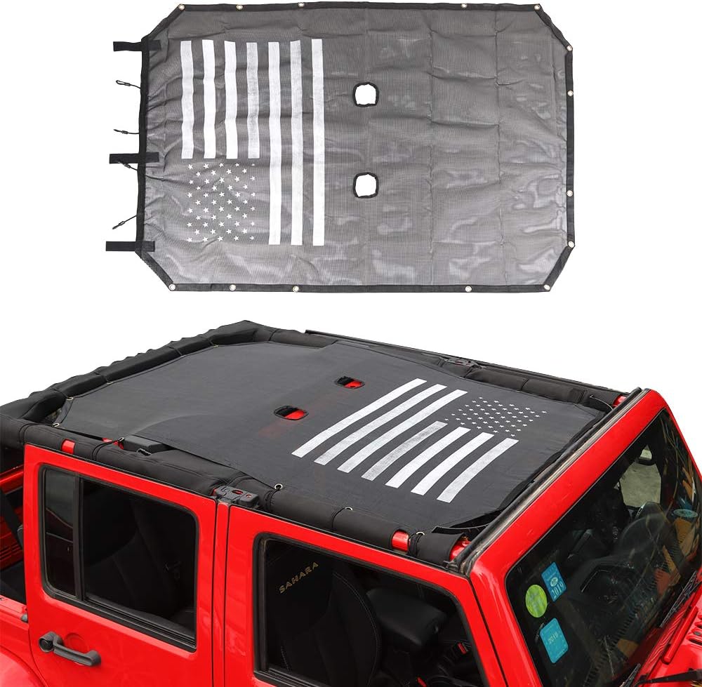 Savadicar Mesh Shade Top Full Sunshade Cover for 2007-2018 Jeep Wrangler JK JKU 4-Door, Provide UV Protection, Durable Polyester, Black Pack of 2