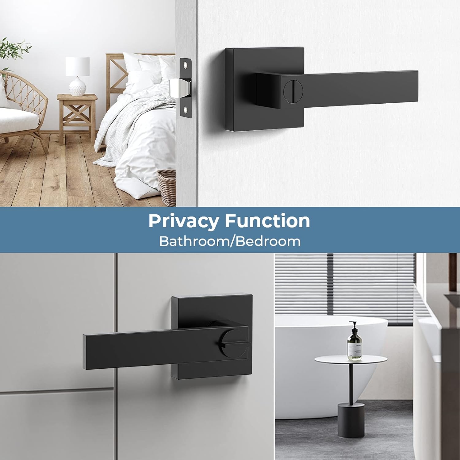 6 Pack Door Handles, Black Door Knobs Privacy Function Without Keys, Bedroom Bathroom Door Knobs Interior for Left or Right Handed Doors, Modern Door Levers