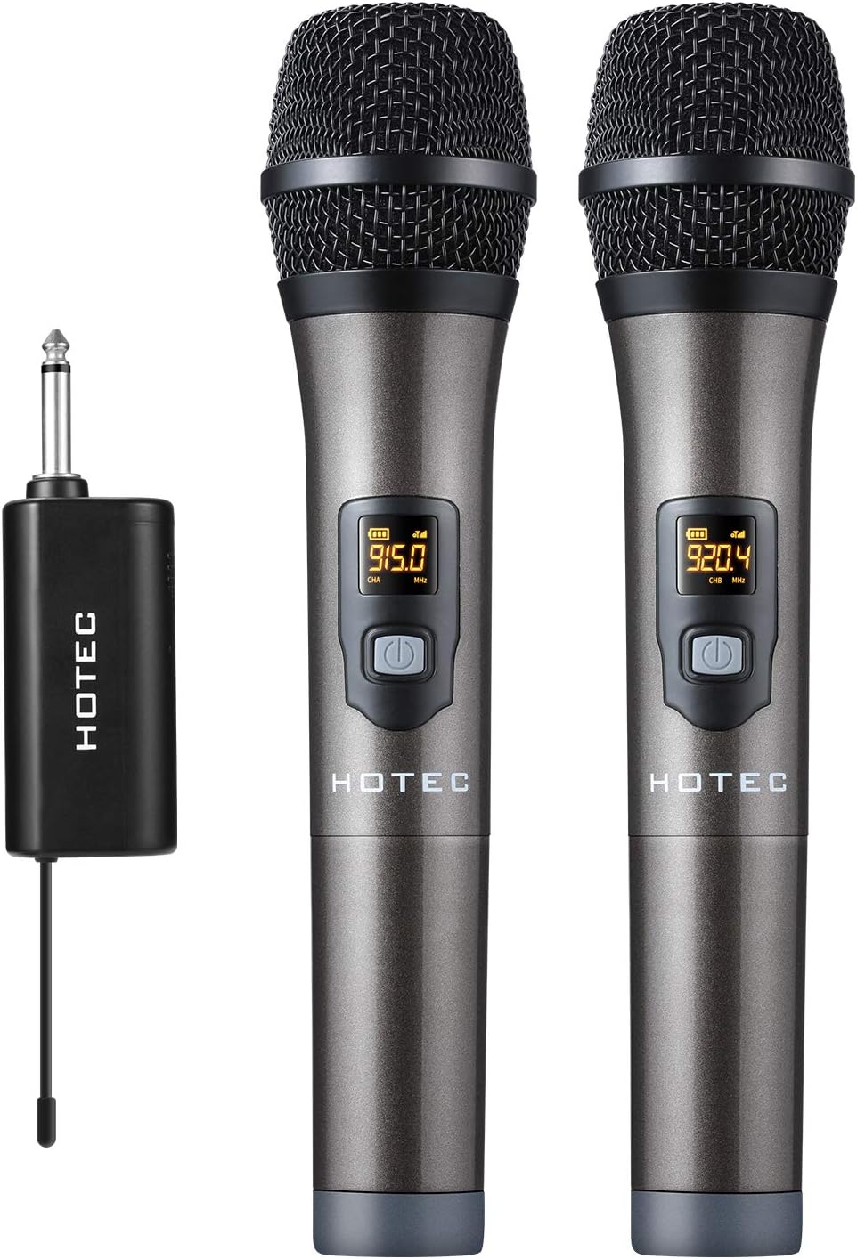 HOTEC UHF Wireless Dual Handheld Microphones with Rechargeable 1/4” Output Mini Portable Receiver for Live Performance Over PA, Mixer, Speaker (H-U26C) Pack of 2