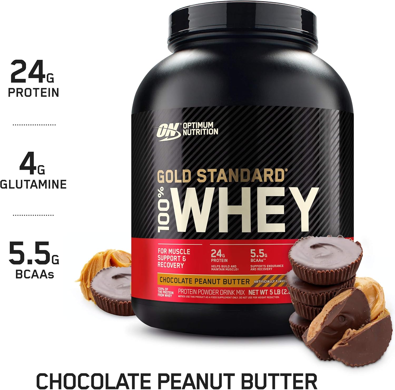 Optimum Nutrition Gold Standard 100% Whey Protein Powder, Chocolate Peanut Butter, 5 Pound (Packaging May Vary) Pack of 2
