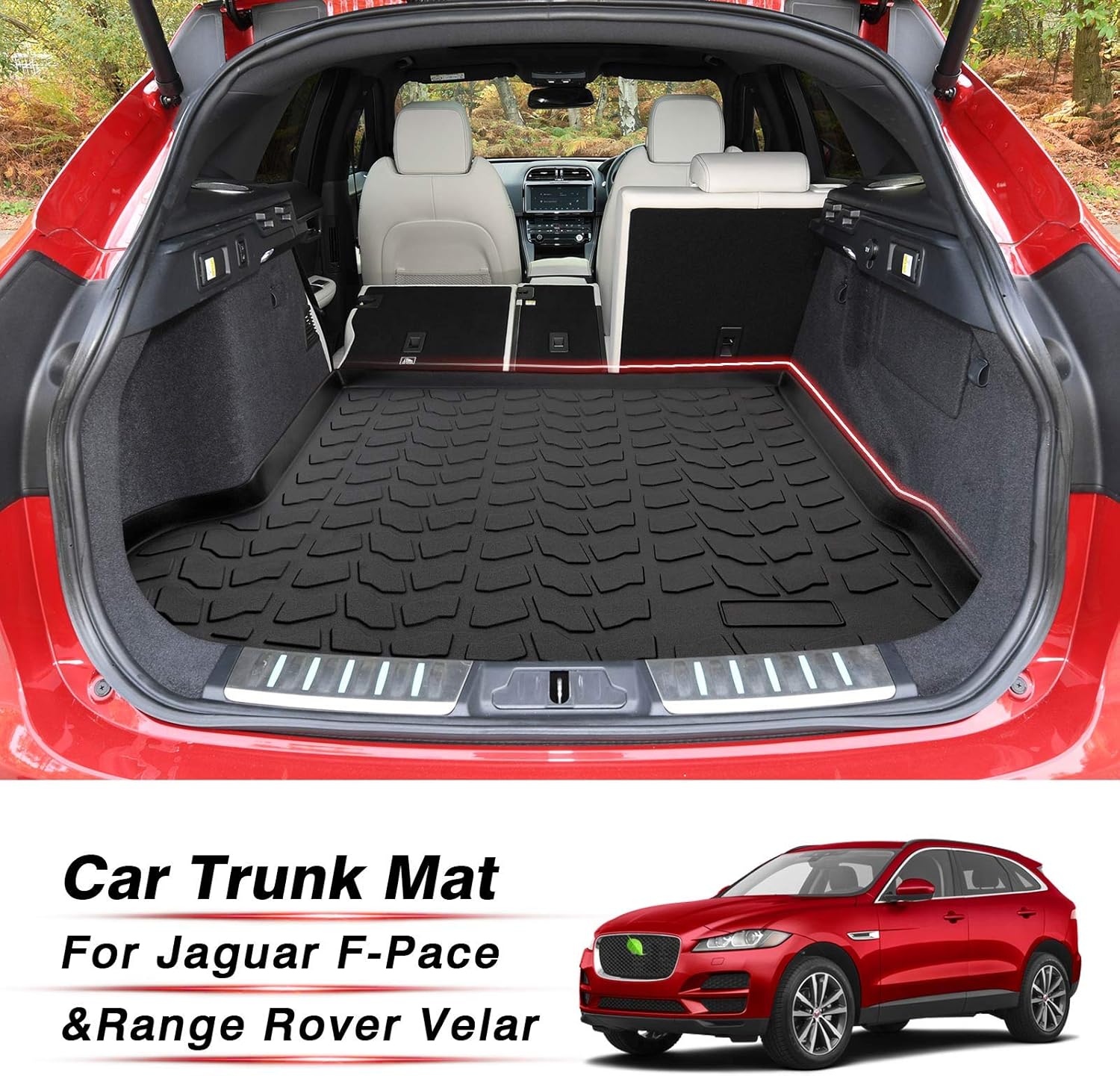 T TGBROS Custom Fit for Car Cargo Mat 2017-2021 Jaguar F-Pace All Weather Cargo Liner Rear Trunk Liner TPO Odourless Non-Slip