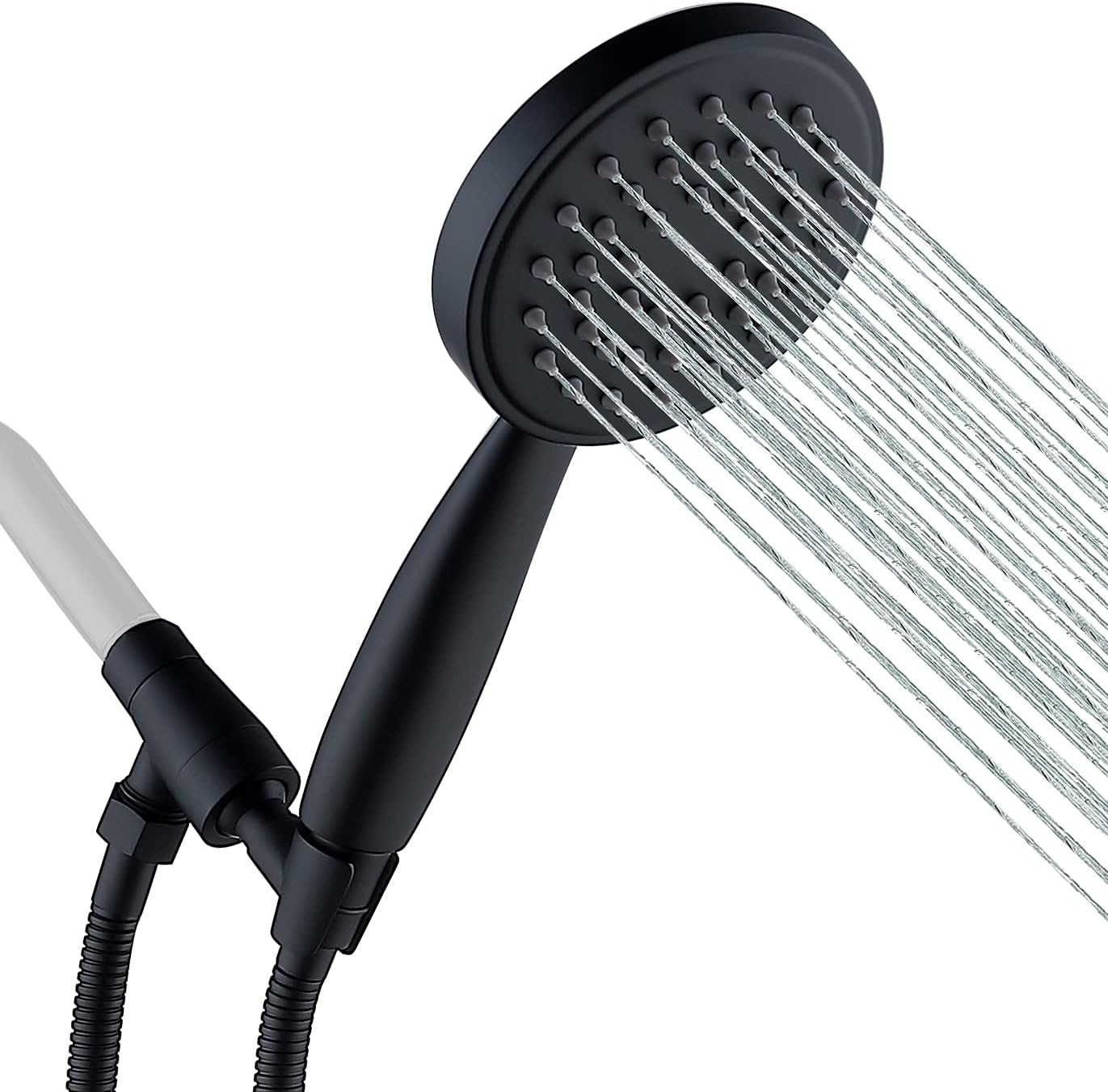 100% Metal Hand Held Shower Head with 70'' Hose and Holder | Made with Stainless Steel and Brass | High Pressure Handheld Showerhead, Adjustable Bracket，Extra Long Flexible Hose (Matte Black) Pack of 2