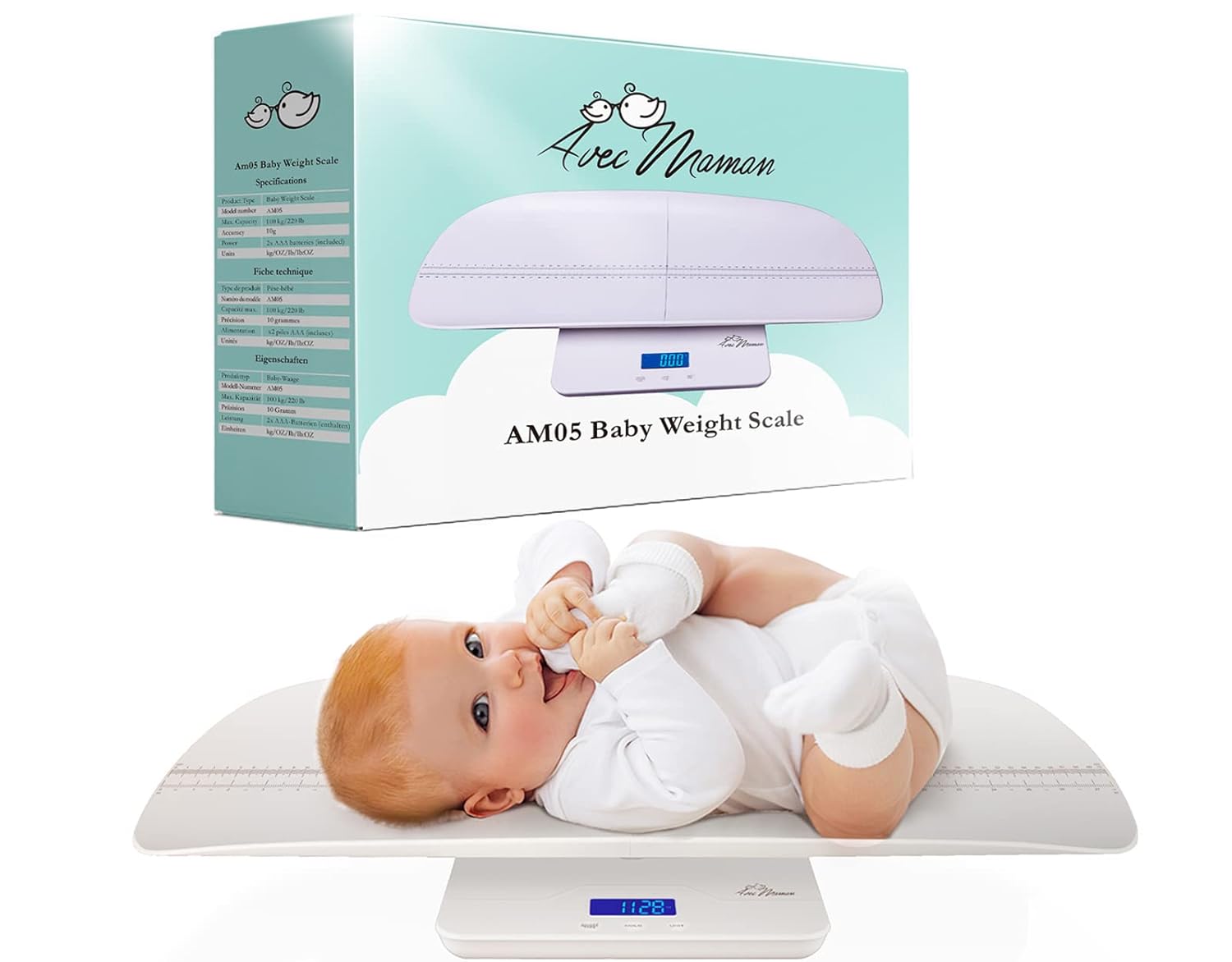 Avec Maman AM05 Baby Weighing Scale | Digital Scale | Babies, Infants, Adults, Pets, Puppies, Cats, Dogs | Baby Scales - Great for Newborn / Underweight / Premature Babies | Up to 220 lb - New 2022 Pack of 2