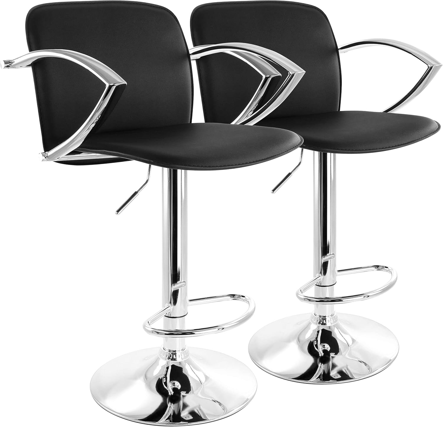 Elama 2 Piece Adjustable Fux Leather Bar Stool in Black with Chrome Arm Rests and Base,ELM-504