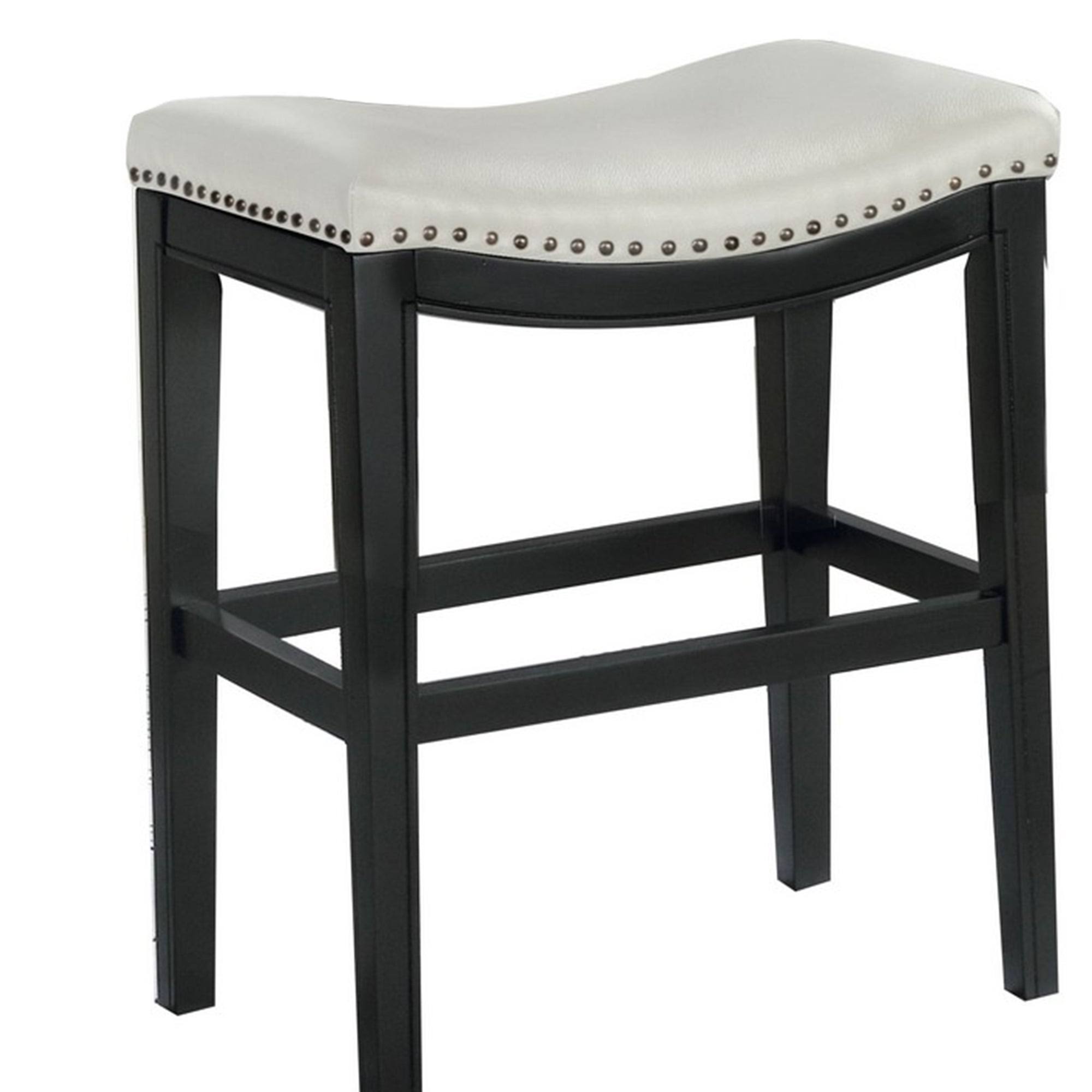 Benjara Wooden Counter Height Stool, Set of 2, Black and White