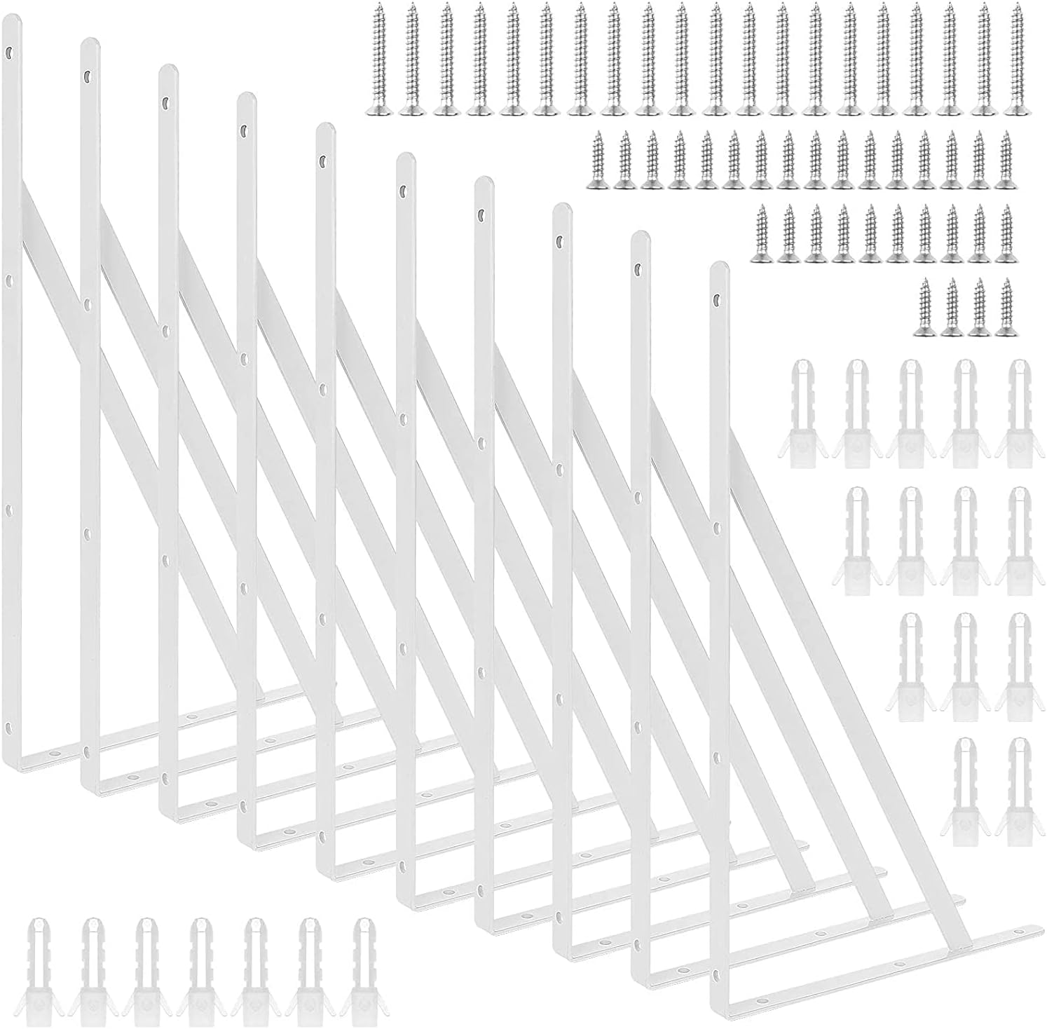 Heavy Duty Shelf Brackets 9.8 x 6.3 inch White Shelving Bracket Wall Mounted Triangle Shelf Brackets 90 Degree Angle Shelf Supporter Corner Bracket for Floating Shelves (15.7 x 9.8 inch-10pcs)