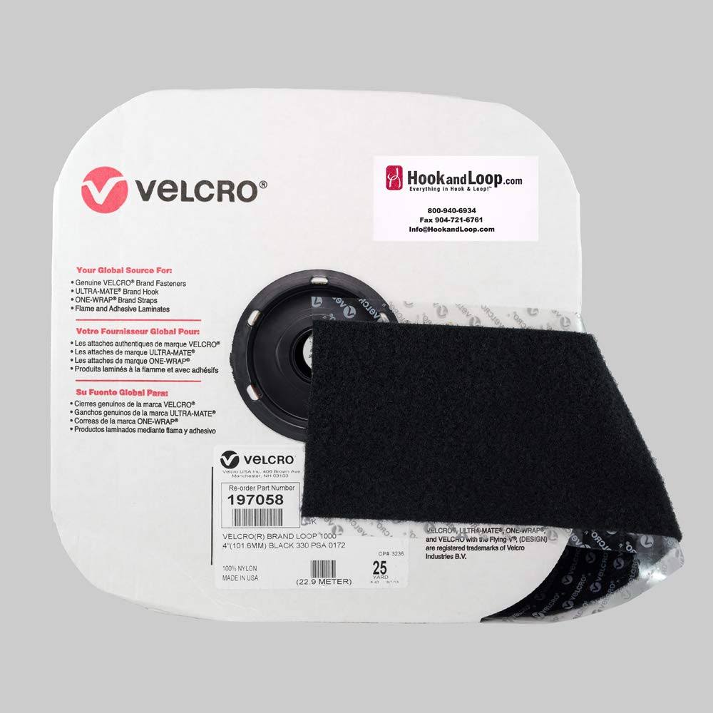 Velcro Brand, 197058, Reclosable Fastener, Loop, 4x25 yd, Black