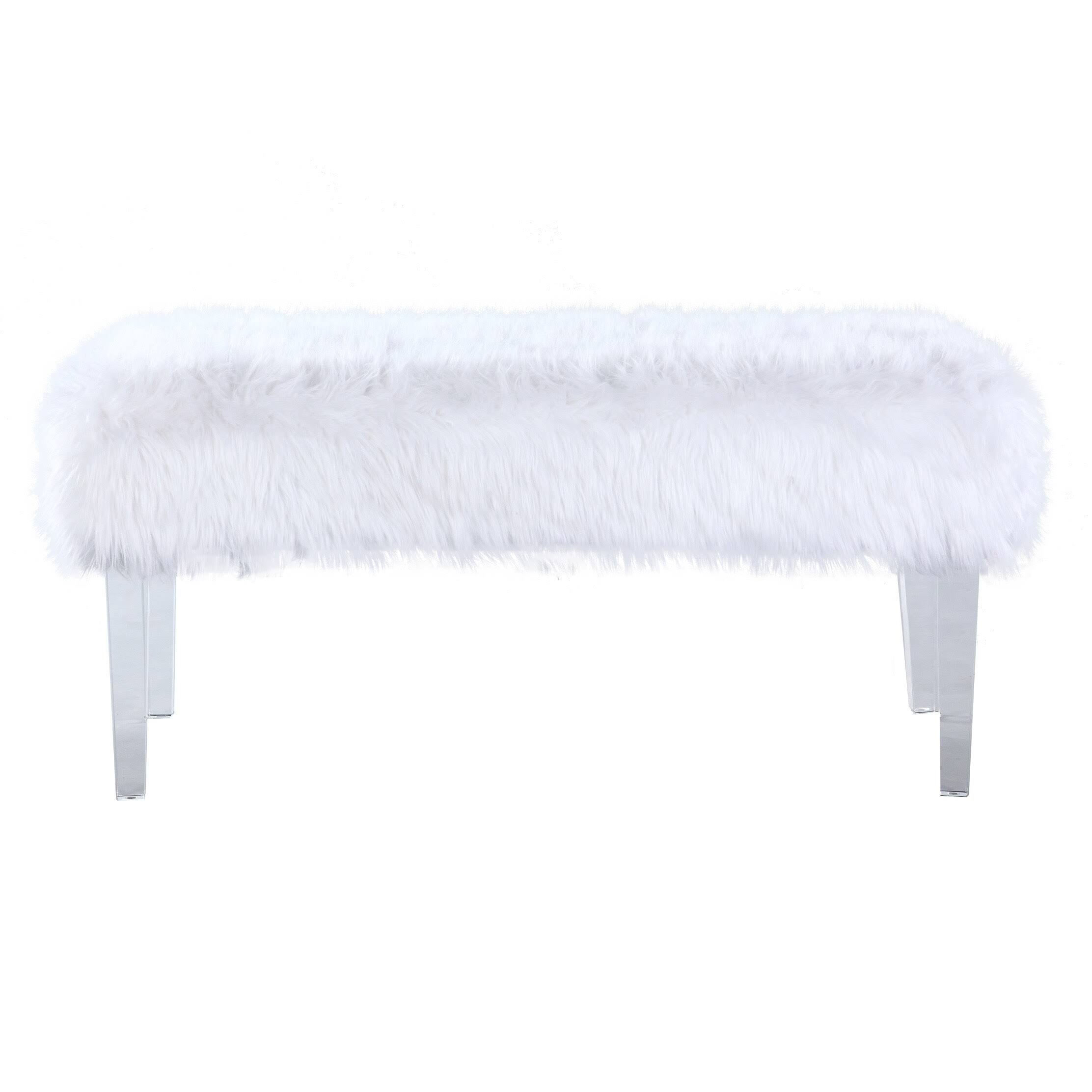 Chic Home Samuel Modern Contemporary Faux Fur Acrylic Leg Bench, White