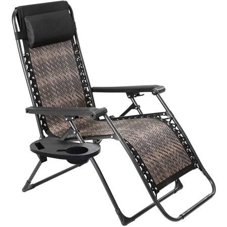 Suncrown Rattan Zero Gravity Reclining Chaise Lounger with Cup Holder, Detachable Headrest, Adjustable Patio Lounge Chair for Ou