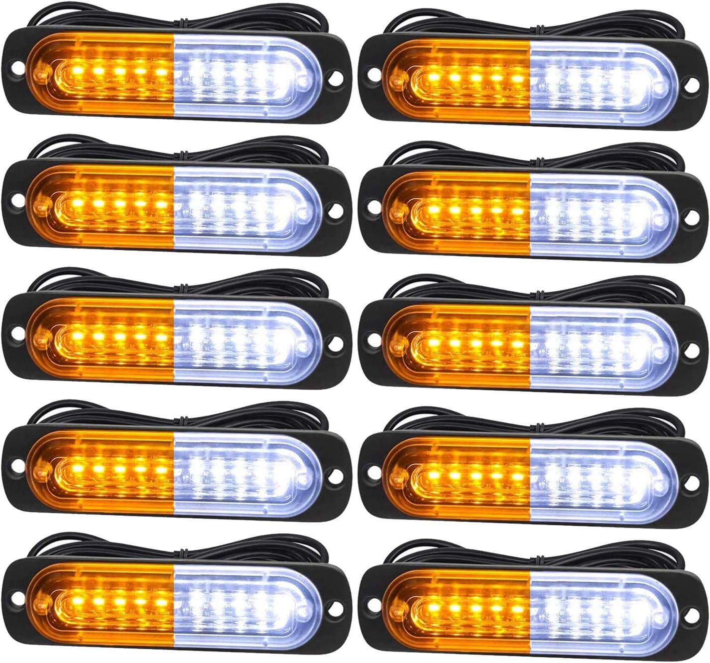 Led Emergency Strobe Lights for Truck Vehicle ATVs Universal Surface Mount Amber/White Emergency Warning Hazard Flashing Strobe Light Bar for Off Road (10PCS)