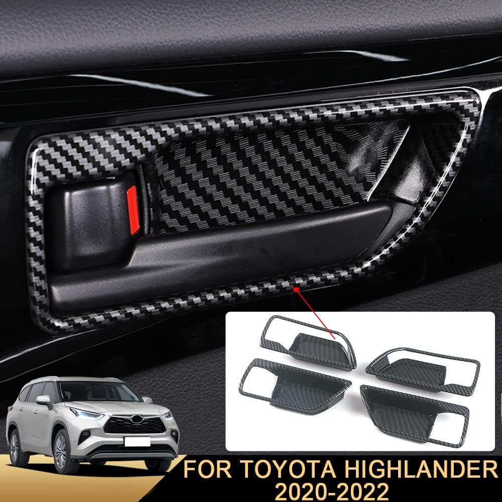 Car Interior Accessories for 2020 2021 2022 Toyota Highlander Inner Door Handle Bezel Decorative Cover, ABS Carbon Fiber Print Sticker Inside Gate Handle Frame