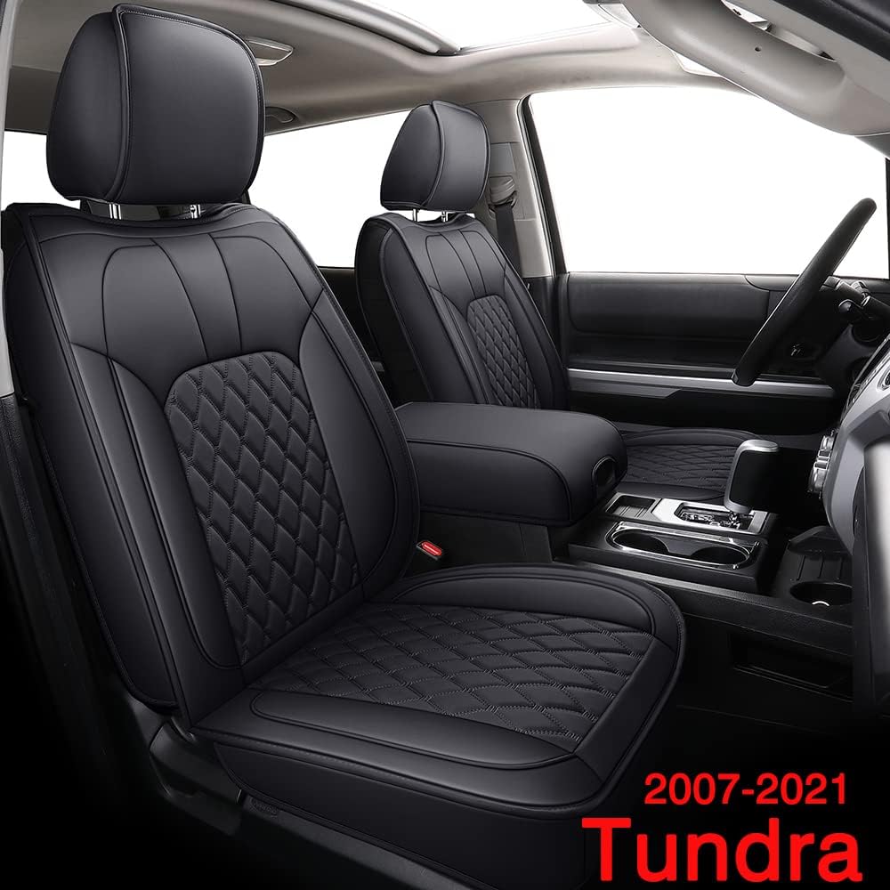 LUCKYMAN CLUB 2007-2022 Tundra Pickup Trucks Car Seat Covers X05-T3 Full Set, Fit SR5 SR Platinum TRD PRO Trims Crew/Crewmax/Extended/Double Cab with Water Proof Faux Leather (Black Full Set)