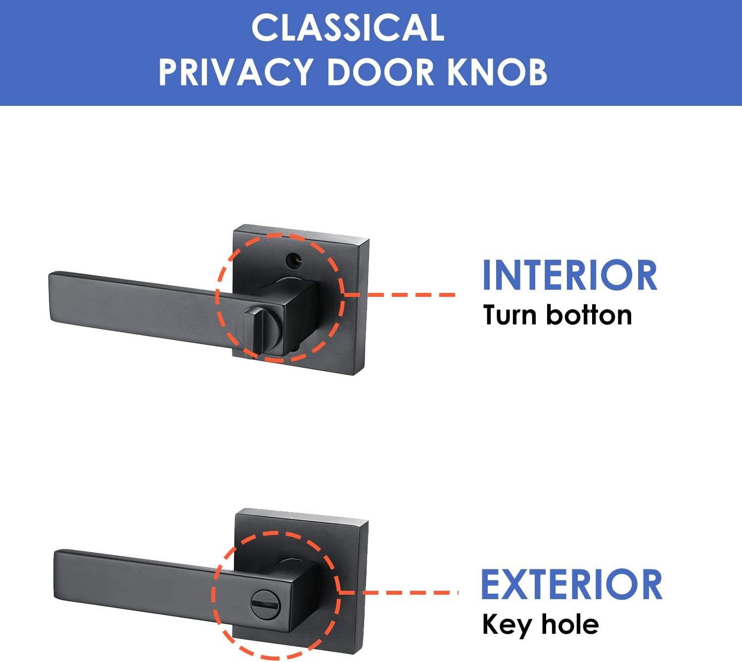 DYM Bath Room Door Lock with Heavy Duty Door Lever Made from Zinc Alloy and Matte Black Finished,FYMON3503-BM-BK-3P 3 Pack