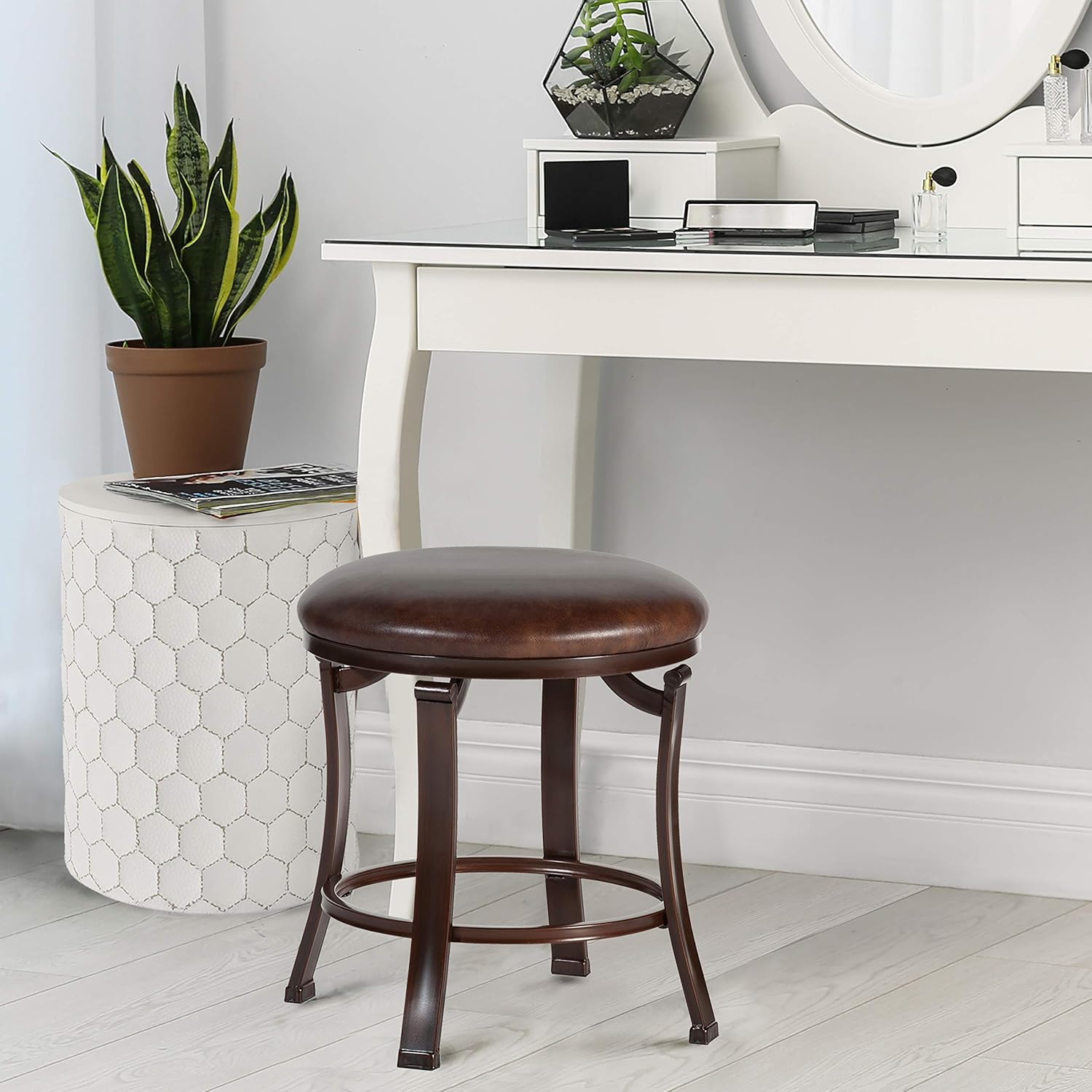 Hillsdale Furniture Hastings Backless Vanity Stool, Antique Brown