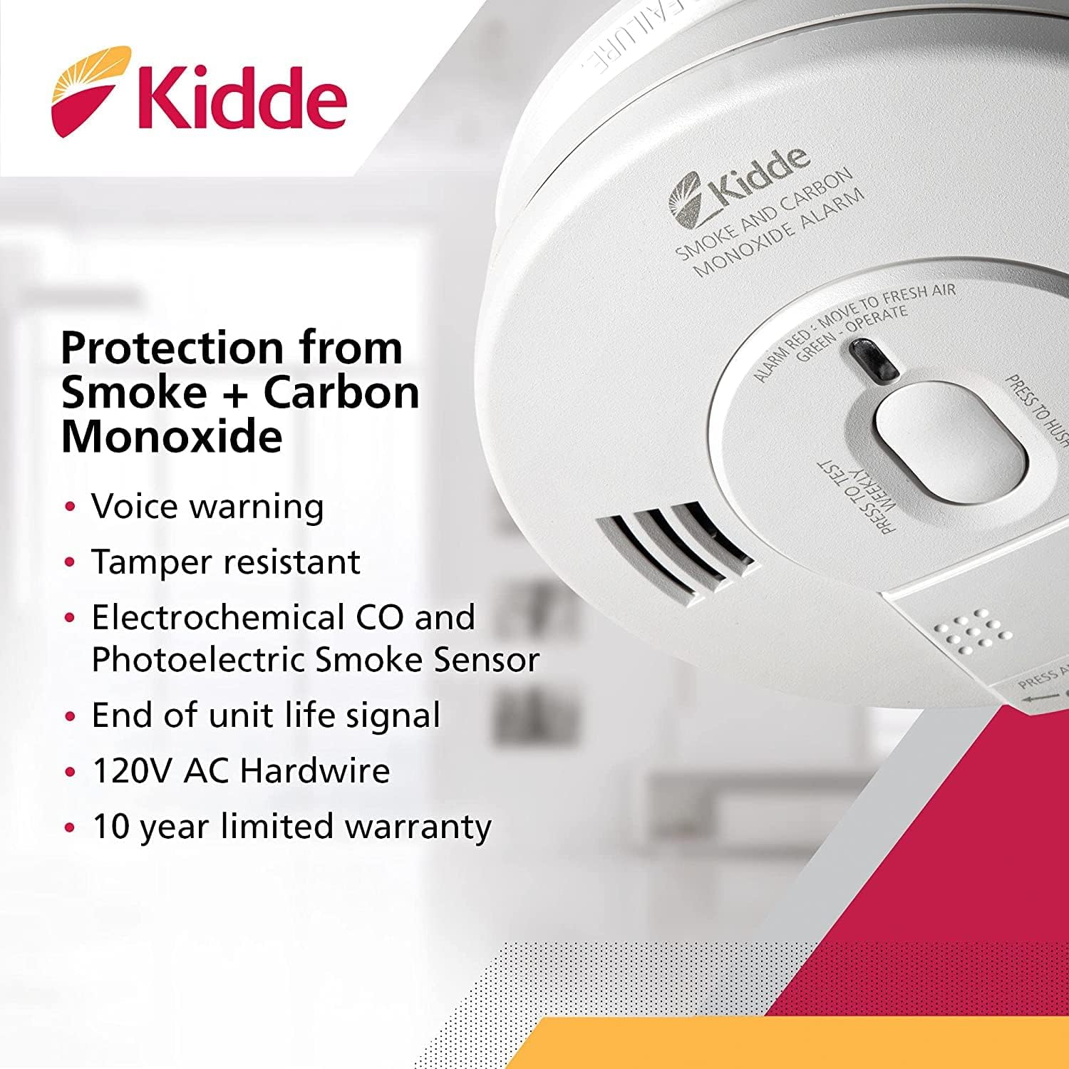 Kidde Smoke & Carbon Monoxide Detector, Hardwired, Interconnect Combination Smoke & CO Alarm with Battery Backup, Voice Alert Pack of 2