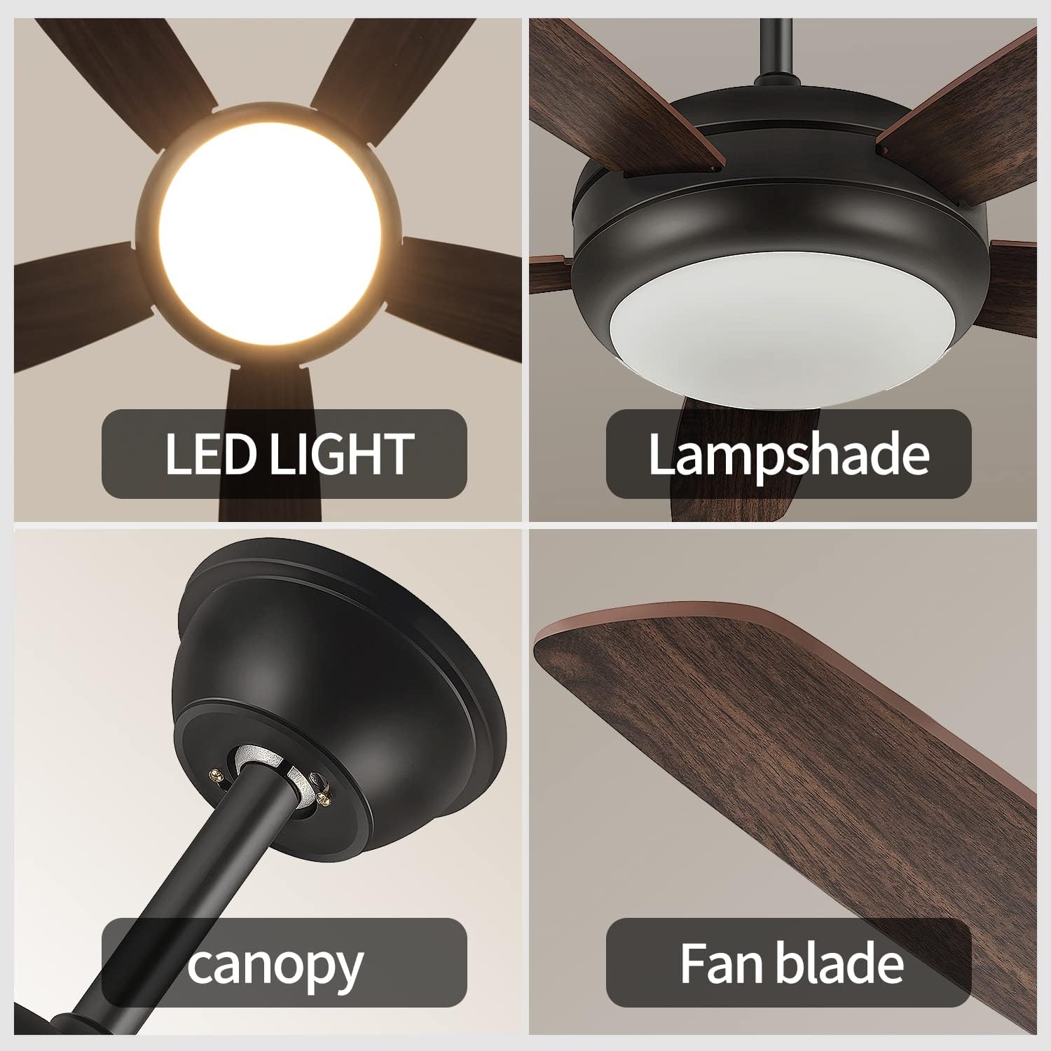 Surtime Modern Black Ceiling Fans With Lights Outdoor Farmhouse Ceiling Fan With Remote Controls 48 inch